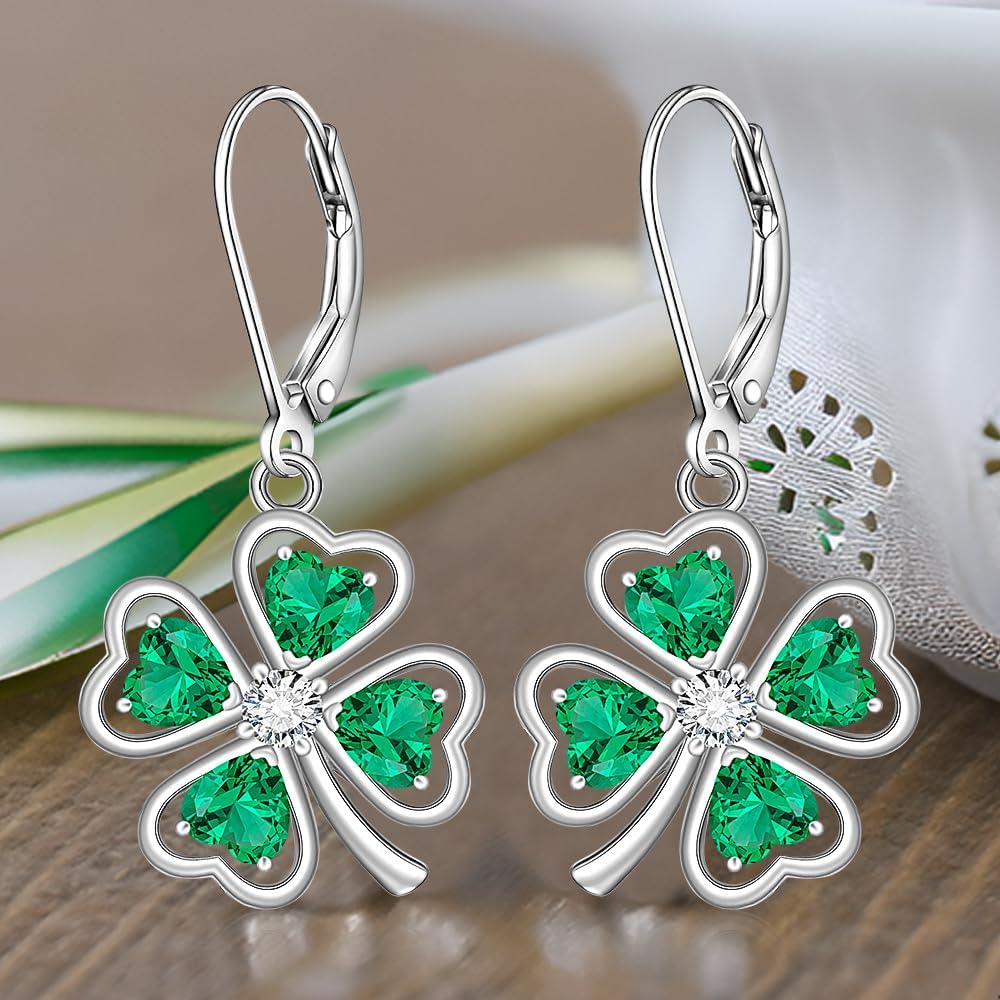 Shamrock Earrings St Patricks Day Earrings for Women Irish Green Four Leaf Clover Earrings Sterling Silver Dangle Gifts - Image 7