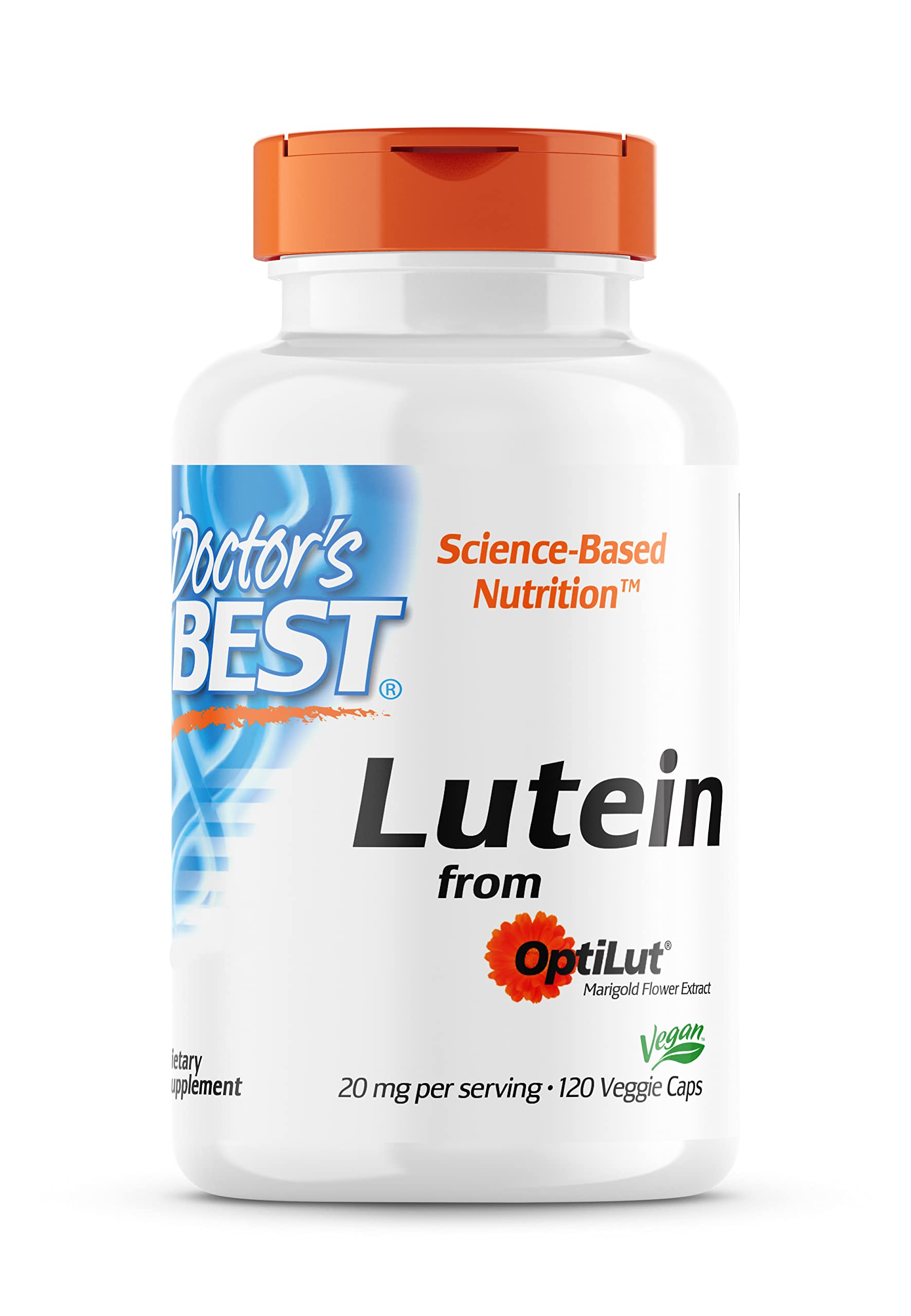 Doctor's Best, Lutéine, avec Optilut, 10 mg, 120 Capsules végétaliennes, Caroténoïde, Zéaxanthine, Testé en Laboratoire, Haute Dose, Sans Soja, Sans Gluten