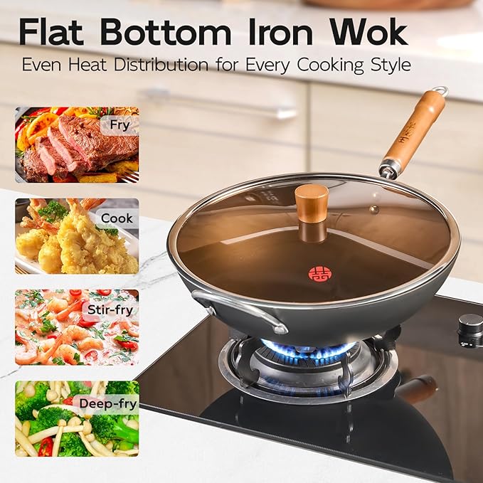 Wok de Acero al Carbono WANGYUANJI 12.6 pulgadas con Tapa miniatura 2