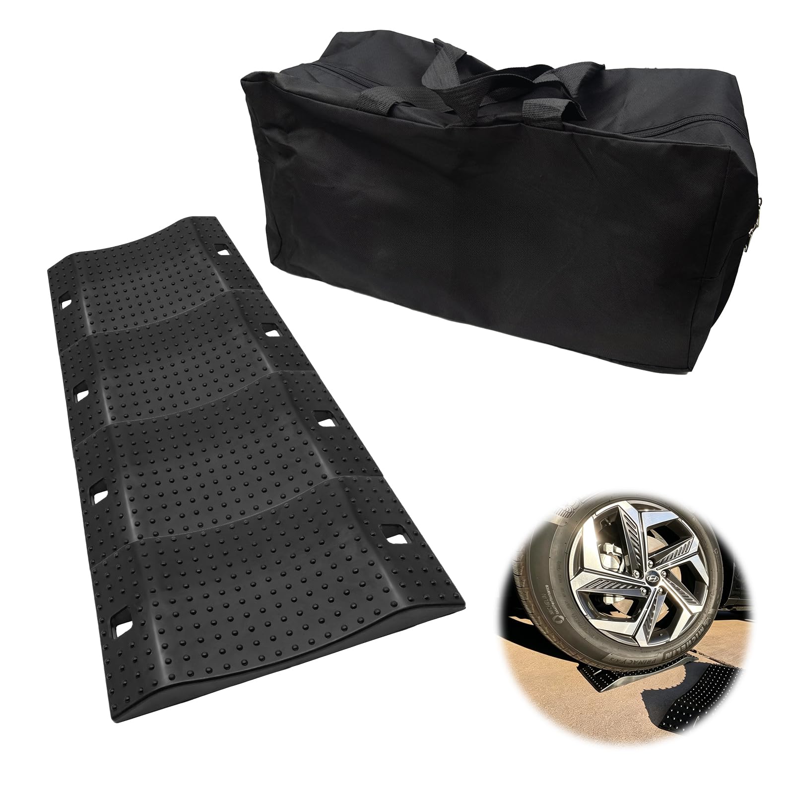 Photo 1 of Rubber Tire Saver Ramps Heavy Duty Anti-Slip Car Tire Ramps 60000 lbs Capacity Flat Spot Prevention Pads for Cars RV Trucks SUVs Garage Parking Wheel Cradle Easy Storage (4 Packs)