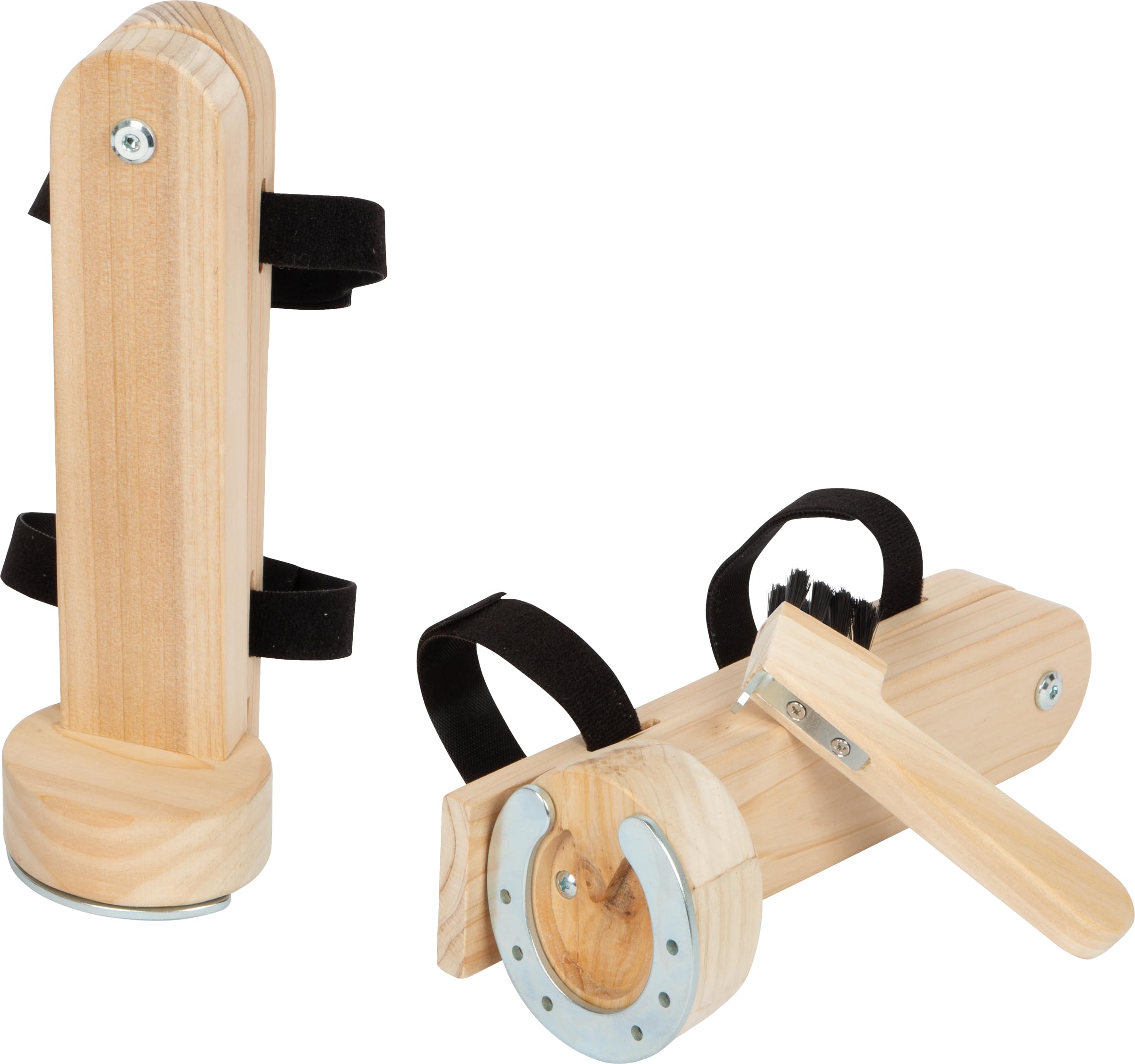 small foot pick hoof set, realistic wooden horse care accessories, set of 2 with horseshoes and hoof pick, for ages 3 years & up, 12797