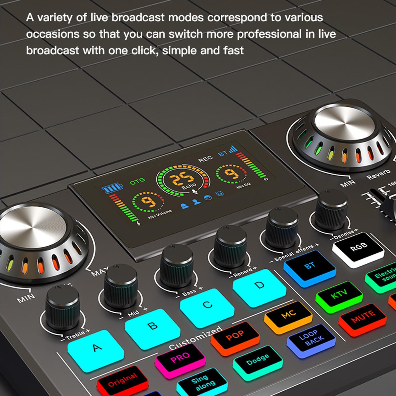 Asixxsix Gaming Audio Mixer, Mały Sprzęt Podcastowy na żywo Karta Dźwiękowa z Regulowanym Ekranem LED Profesjonalny Interfejs Dźwiękowy DJ Mikser Płyta Dźwiękowa do PC Telefon