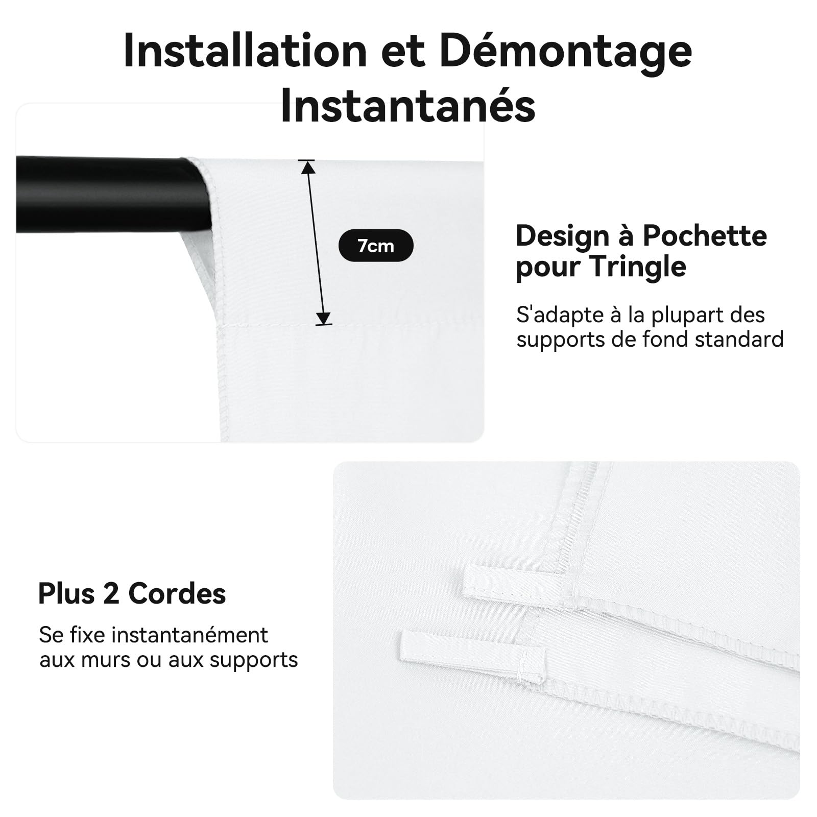Heysily Toile de Fond Blanc Photo 3x3m - Toile Blanche Backdrop Lavable pour Anniversaire, Studio Photo, Streaming, Youtube et Production Vidéo, Portable & Pliable Backdrop avec 4 Pinces