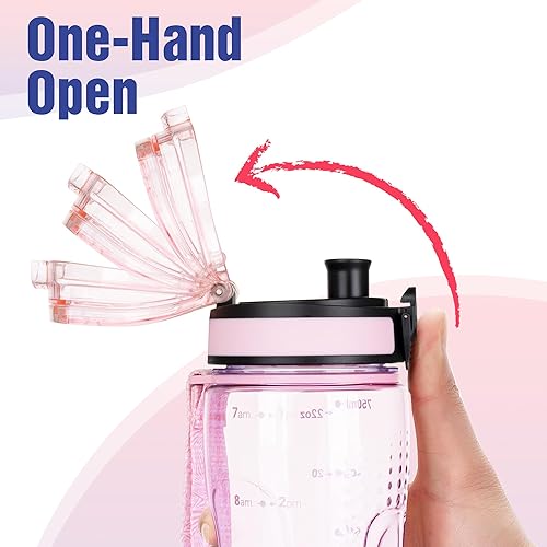 Miniatura 4 de Botella de agua motivacional de 24 onzas (tapa con chug) para niños y niñas, con marcador de tiempo, a prueba de fugas, Tritan sin BPA, botellas de