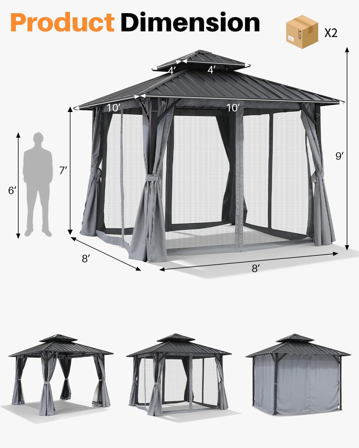 10' x 10' Hardtop Gazebo, Aluminum Frame Outdoor Patio Gazebos with Netting and Curtains, Outdoor Gazebo Canopy, Patio Pergola with Double Steel Roofs for Backyard, Patio, Deck, Slate Gray