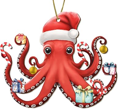Pacific Octopus Christmas Ornaments 2026, 2 Side Printed Wooden Ornament