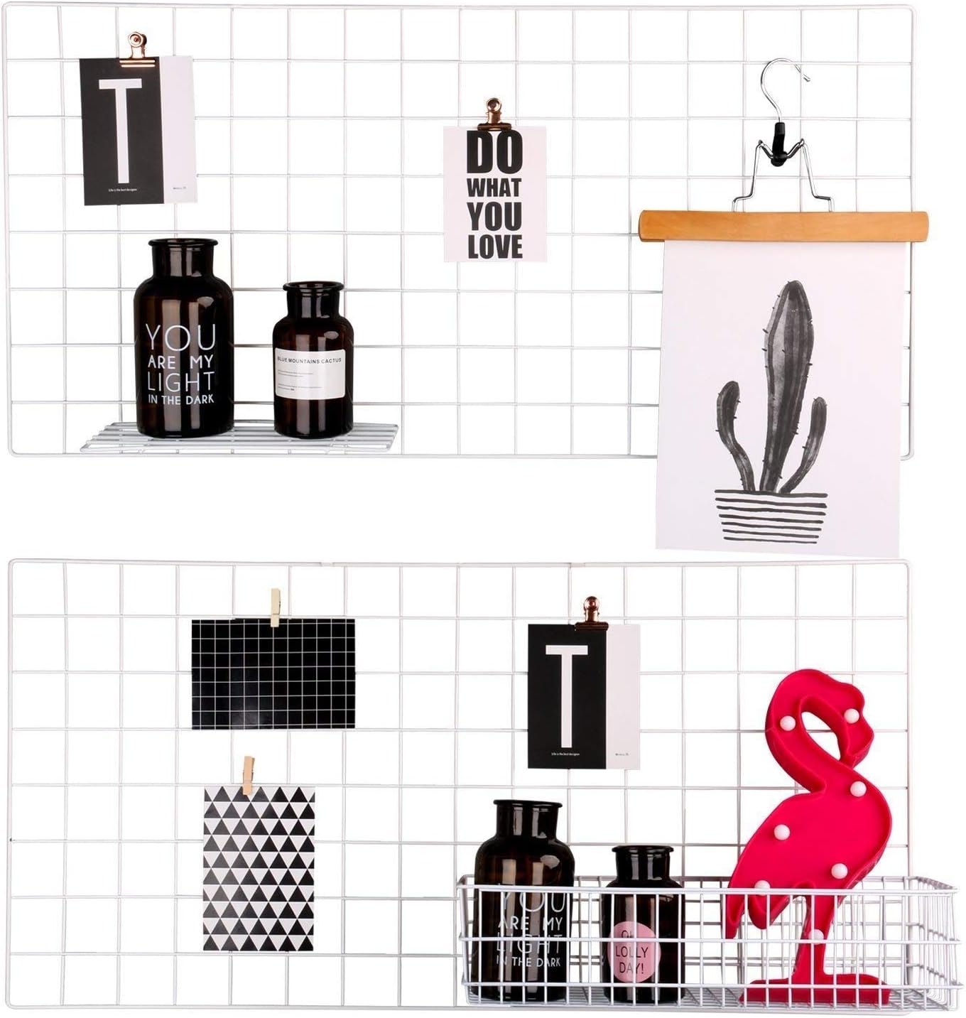 Painted Wire Wall Grid Panel, Multifunction Photo Hanging Display and Wall Storage Organizer, Pack of 2, Size 15.8"x 31.5", White