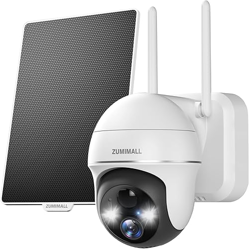 ZUMIMALL Cámaras de seguridad inalámbricas para exteriores 2K 360 PTZ cámara al aire libre inalámbrica cámaras de seguridad solares para el hogar