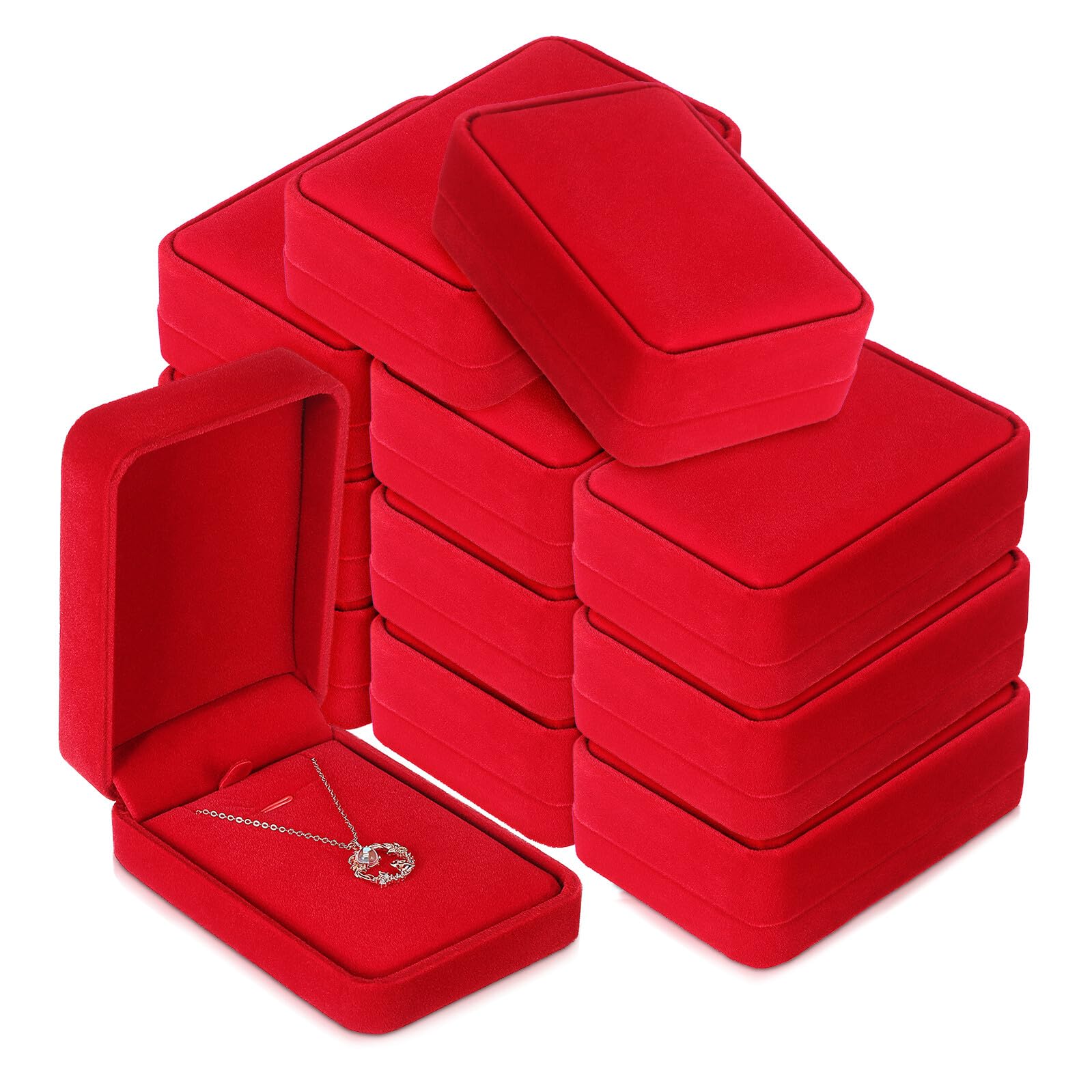 Hemobllo Caja de Terciopelo Roja para 12 Collares y Colgantes, Organizador de Joyas Cierre Seguro, Estuche de Almacenamiento para Exhibición y Viaje, Soporte para Collar Adecuado