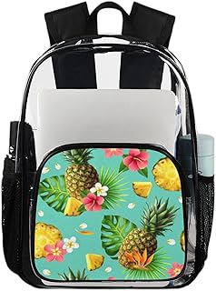 Abacaxi, folhas de palmeira, flor, mochila transparente, mochila resistente à água, abacaxi fofo, mochila transparente de PVC com alça de ombro reforçada para escola, trabalho, viagens, Multicor
