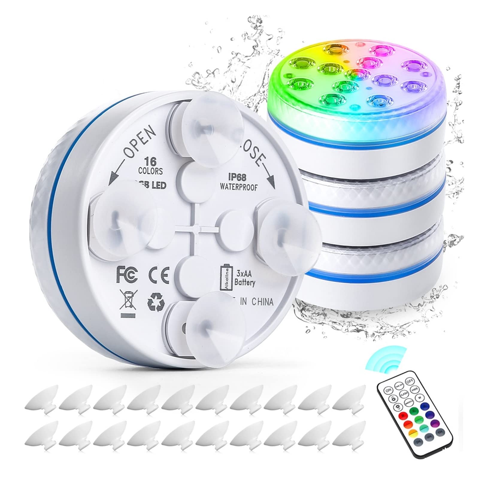Nurkowanie Led Lights Z pilotem Podwodne oświetlenie basenowe IP68 Magnes 13 Jasna lampa LED RGB Do stawu/basenu akwarium Tworzenie Atmosfery(8 Light 2 Controller,7.0CM)