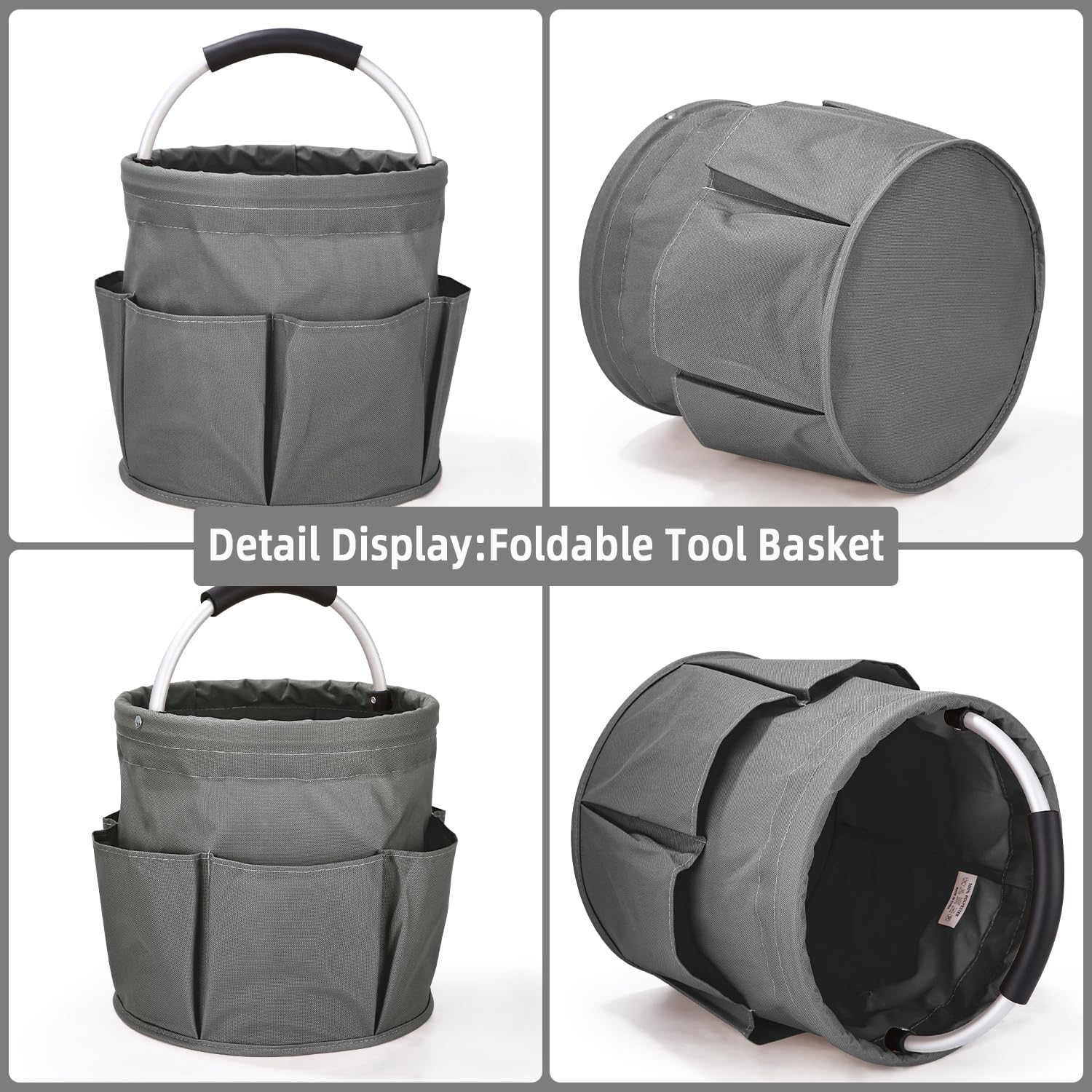 Cestas para Herramientas con 6 Bolsillos,Bolsa de Jardin Herramientas Plegable,Bolsa Organizadora Para Guardar Cosas en Casa, ir de Compras, Excursiones al Aire Libre, Picnics(Gris)
