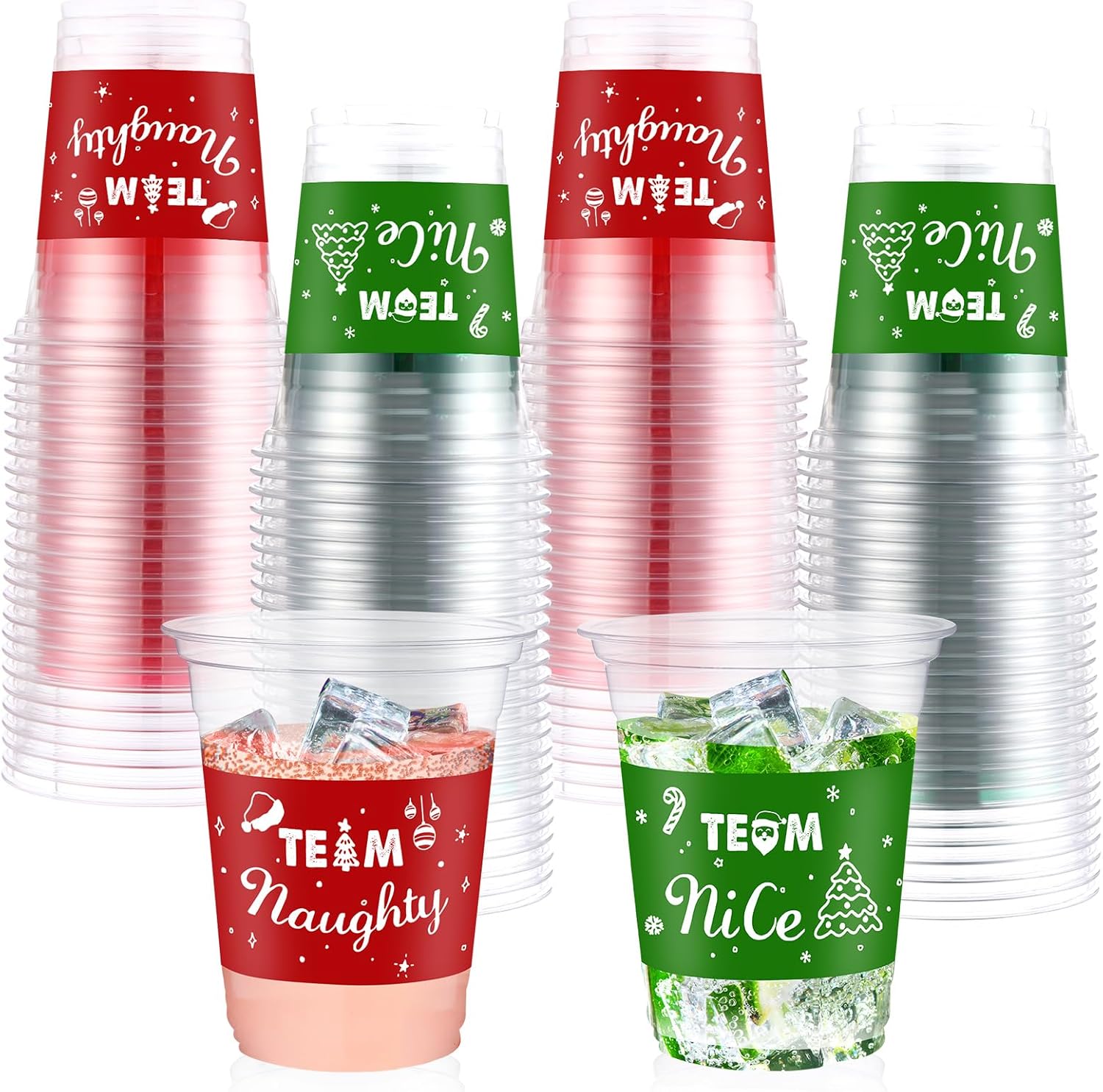 Rtteri 24 Pcs 12 oz Christmas Team Naughty or Nice Plastic Cups Disposable Xmas Cups for Xmas Party Decorations Supplies Beer, Drinks, Snacks