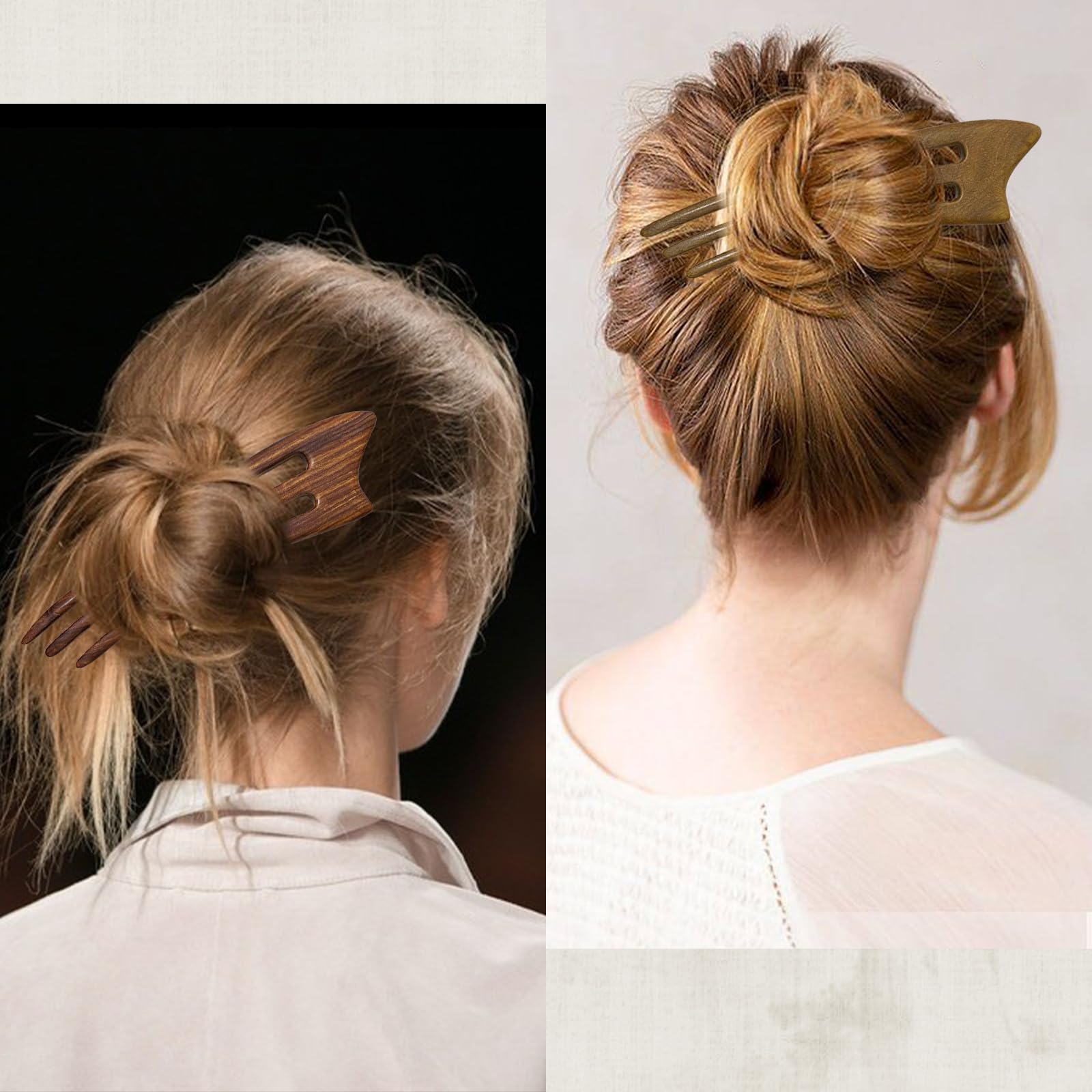 Französische Haargabel aus Holz, handgefertigt, 3 Zinken, für Damen, Sandelholz, Haarstäbchen für Brötchen, Chignon, Haarnadeln, Zubehör
