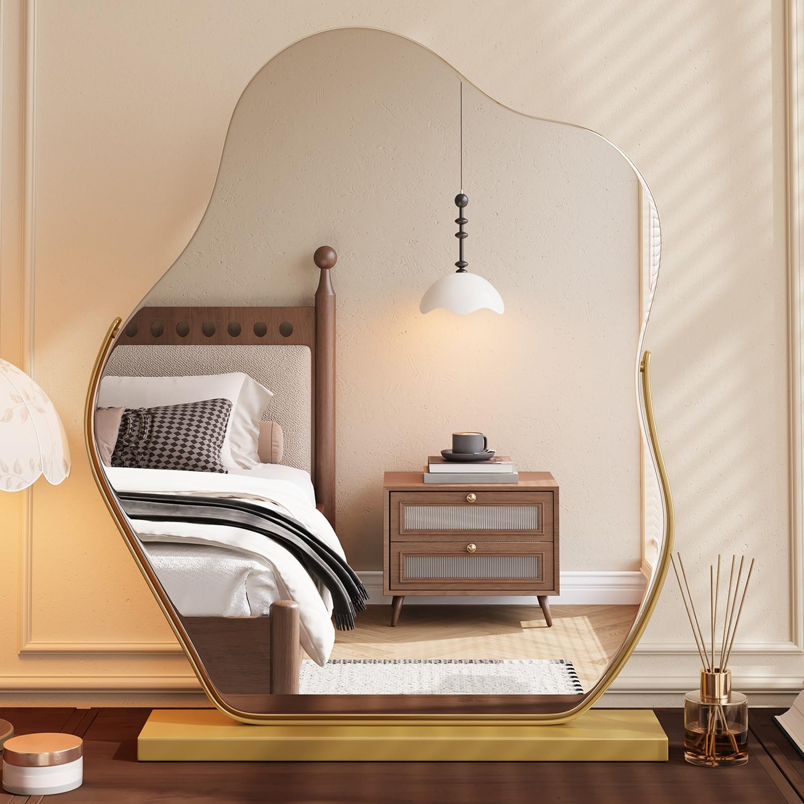 VQWQV Cloud Shaped Desktop Mirror With 350° Rotation & Metal Base, Heavy-Duty Modern Decorative Makeup Mirror For Bathroom, Dormitory, Shaving(Gold,53x65cm/20.8x25.5)