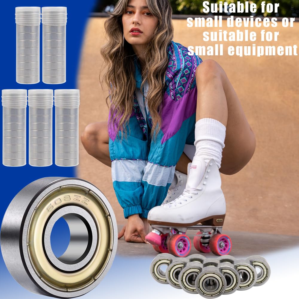 Lot de 50 roulements à billes 608 ZZ - 8 mm x 22 mm x 7 mm - Roulement à billes 608, 608ZZ - En acier au carbone - Double blindage miniature - Pour skateboard, roller, rollers