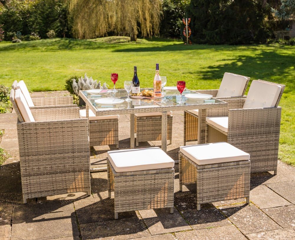 Asha Sherborne Rattan 4 Seater Cube Conservatory And Garden Furniture Set With Stools In Mixed Grey