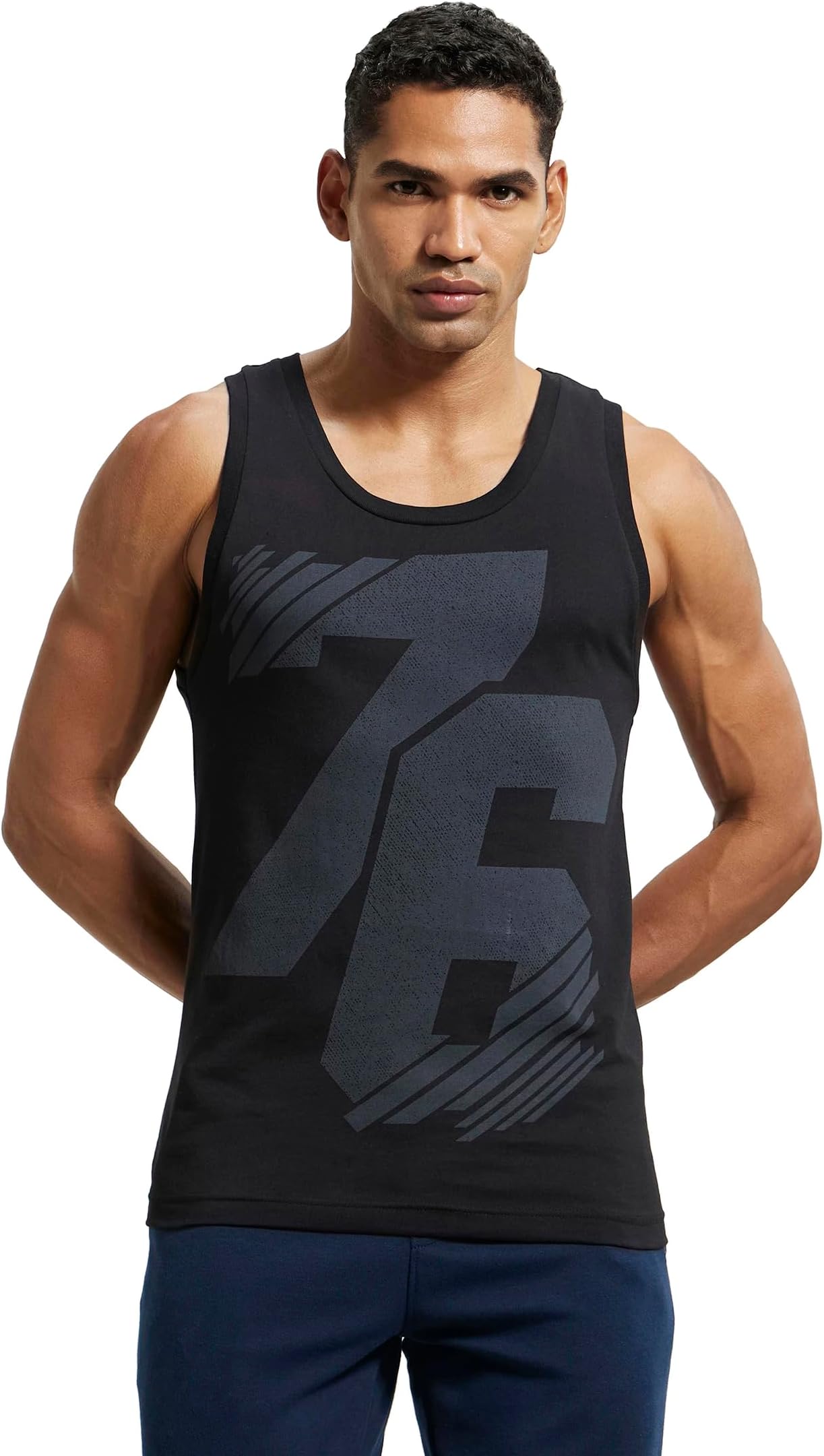 9928 Men's Super Combed Cotton Rich Graphic Printed Low Neck Tank Top with Stay Fresh Treatment (Prints May Vary)