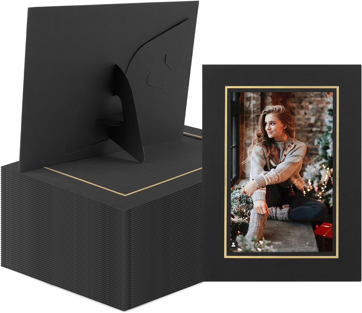 Golden State Art, Pack Of 50, 4X6 Paper Picture Frames With Easel, Photo Frame Cards, Diy Cardboard (Black Gold Lining)