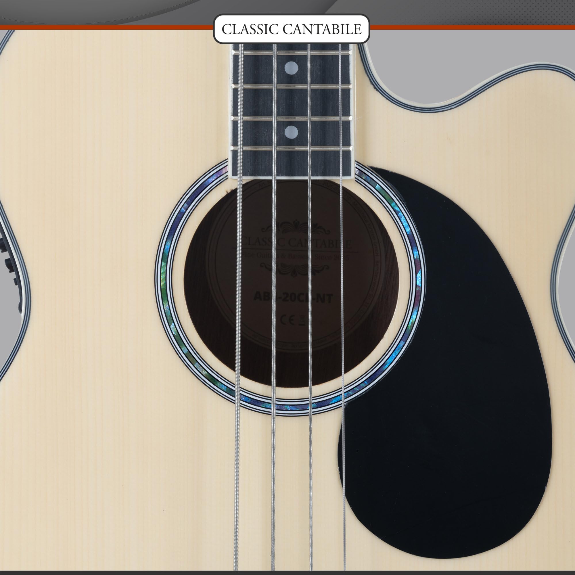 Classic Cantabile Short Scale Akustik Bass - 4 Saiten - Natural Gloss Finish - Piezo Tonabnehmer & Cutaway - Decke aus Fichte - Boden & Zarge aus Okoume - Ideal für Einsteiger & Unplugged Sessions