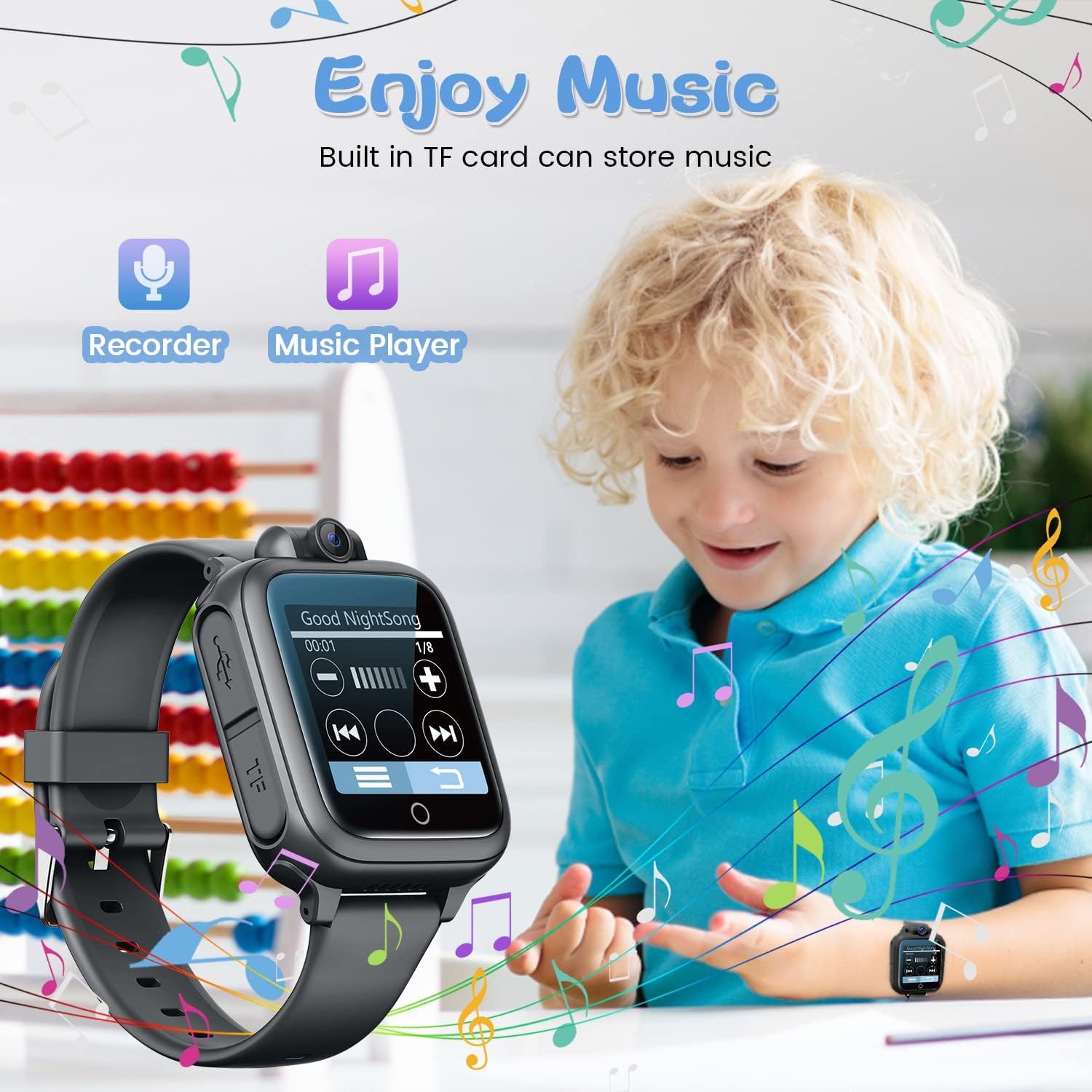 Awatty Smartwatch Kinder, Kinderuhr Jungen Mädchen, Kinderspielzeug 3 4 5 6 7 8 9 10 11 12 Jahre, Geburtstagsgeschenke, mit 90° drehbare Kamera, 14 Spiele, Musik, Wecker, Stoppuhr, Datum - Schwarz