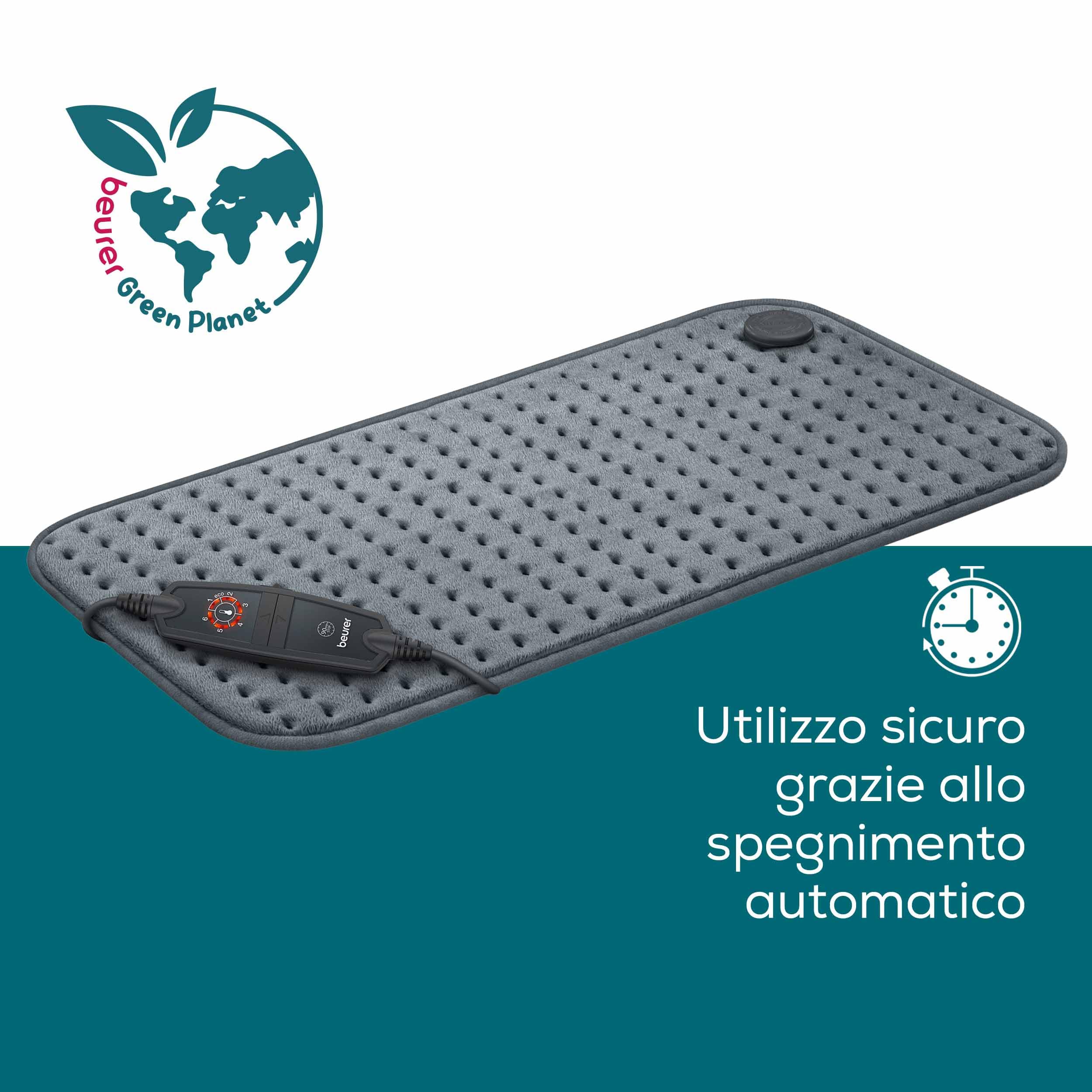 Beurer Termoforo HK 123 XXL Cosy Grey Termoforo traspirante a riscaldamento rapido in formato XXL 60 x 30 cm della serie Green Planet, Grigio in materiale riciclato