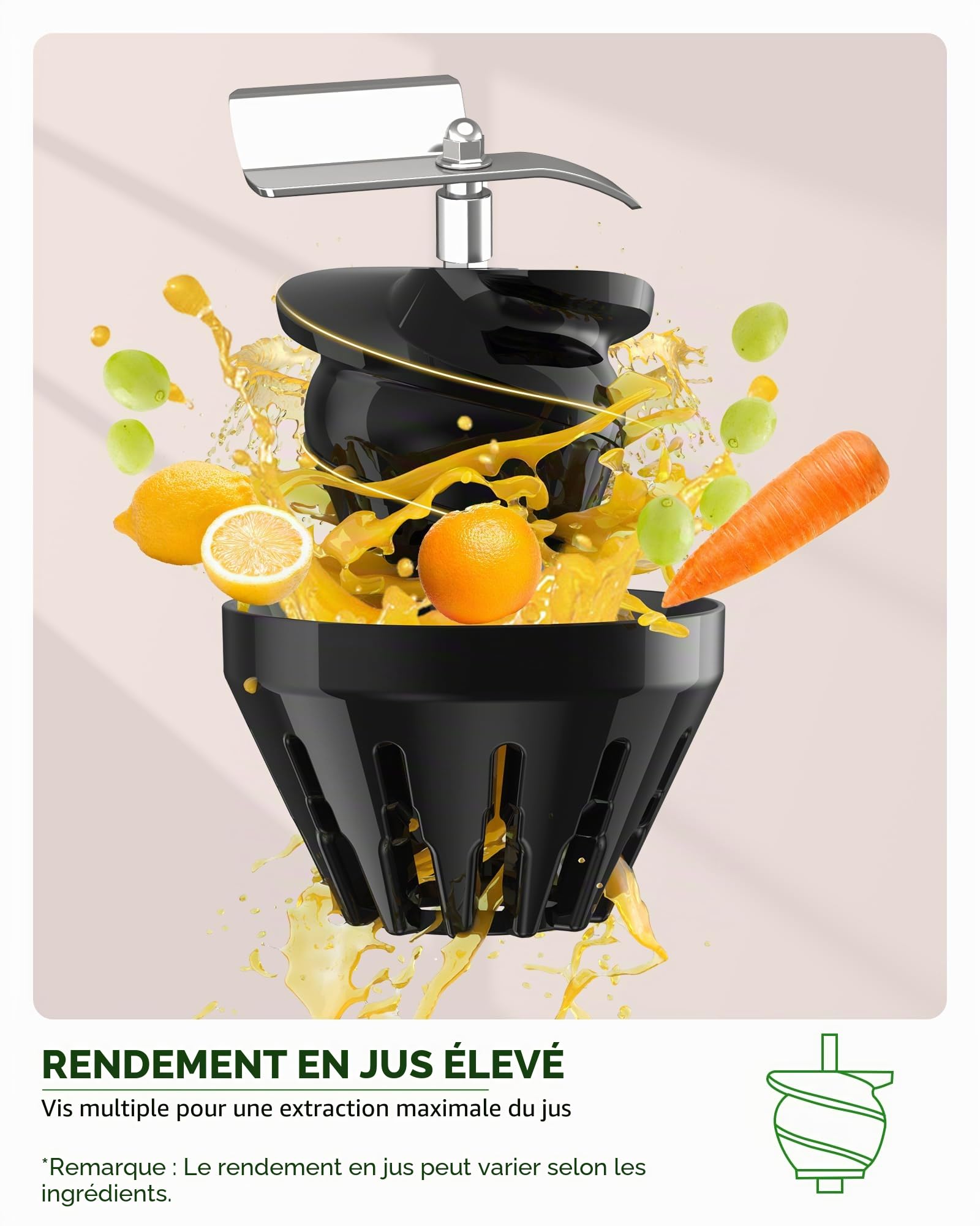 ACOQOOS Centrifugeuse Extracteur de Jus 200 W, Extracteur de Jus de Fruits et Légumes, Extracteur avec fonction de mastication inversée et 2 tasses, ouverture de 110 mm, noir
