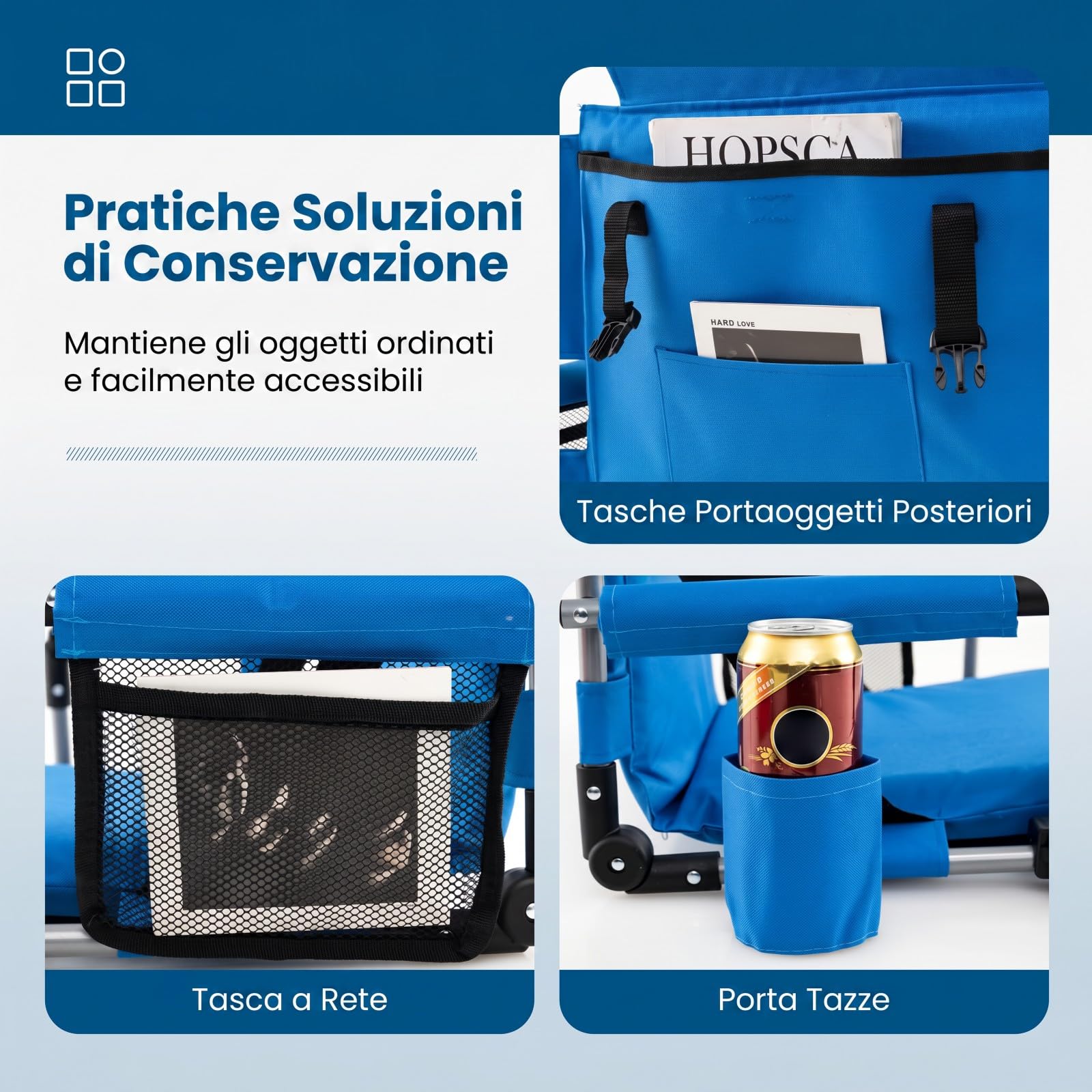 COSTWAY Sedia da Stadio Pieghevole, Sedile per Gradinata in Tessuto Oxford con Schienale, Braccioli, Cuscino Imbottito, Portabicchieri e Tasche, Sedia Portatile con Manico