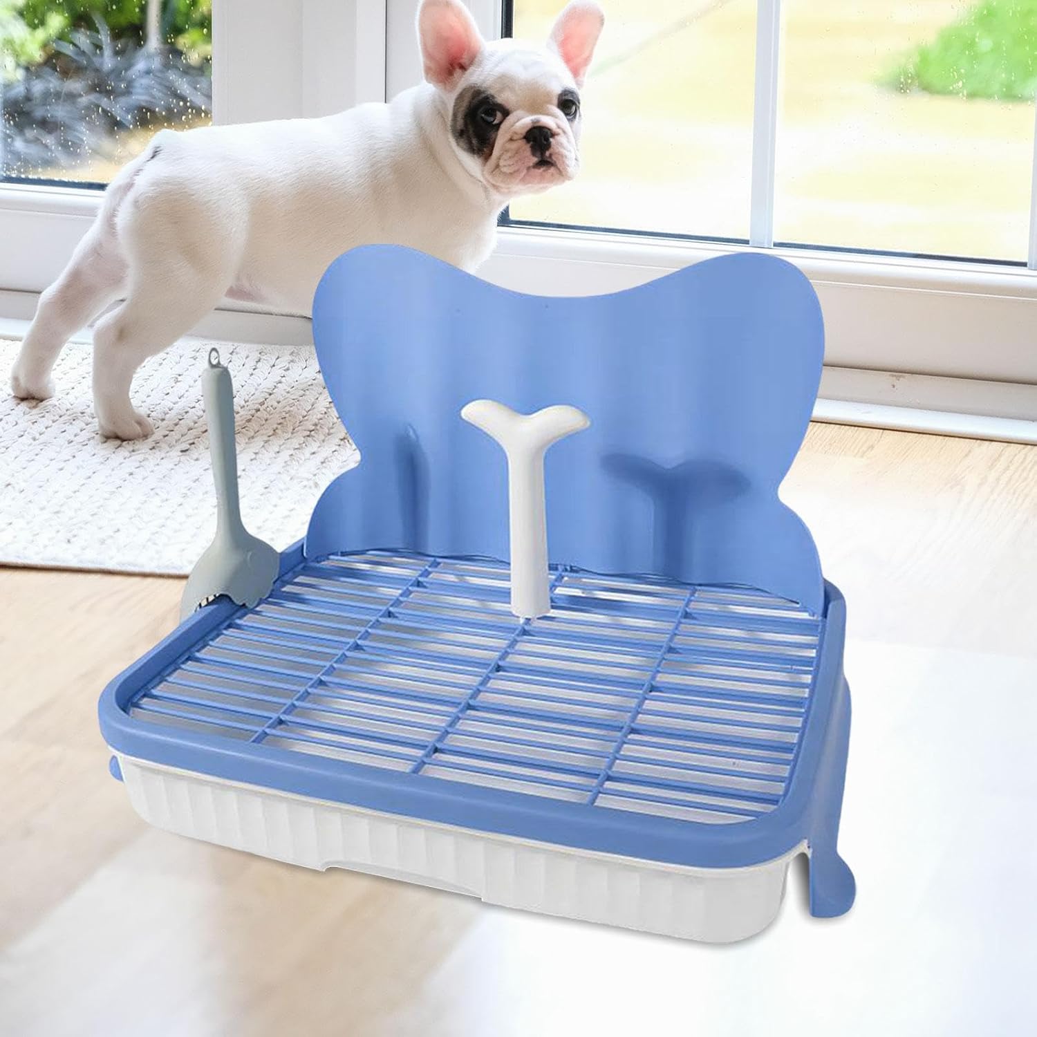 Dog Toilet Indoor Potty Tray Pad Training Tool Waterproof Sturdy Fast Cleaning Non Slip Grille for Dogs Cats, 47cm Blue 14mm