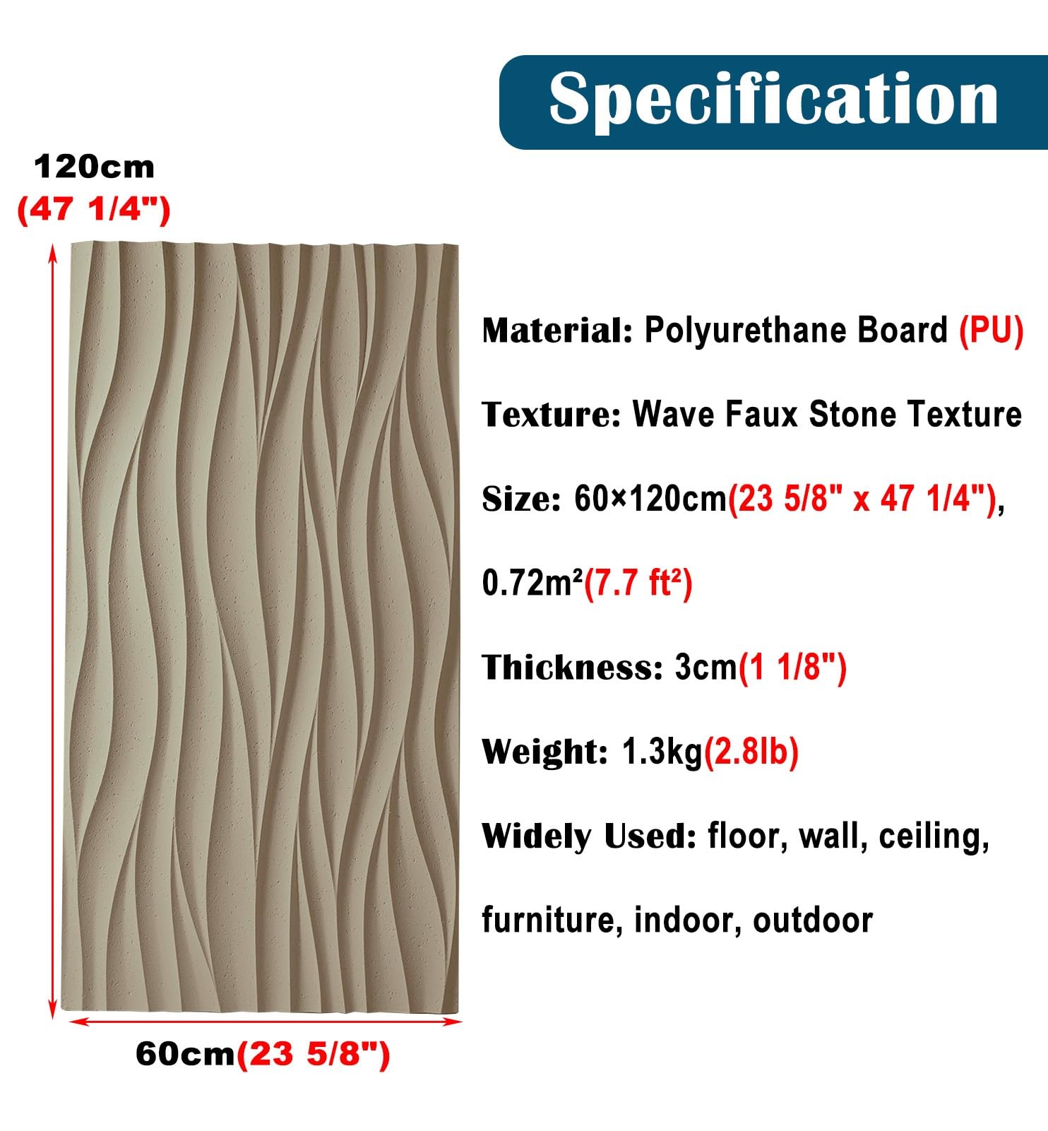 Wave - Paneles de pared de poliuretano 3D con textura de piedra sintética, revestimiento de pared interior exterior para pared decorativa, paneles de fondo para sala de estar (blanco, paquete de 4)