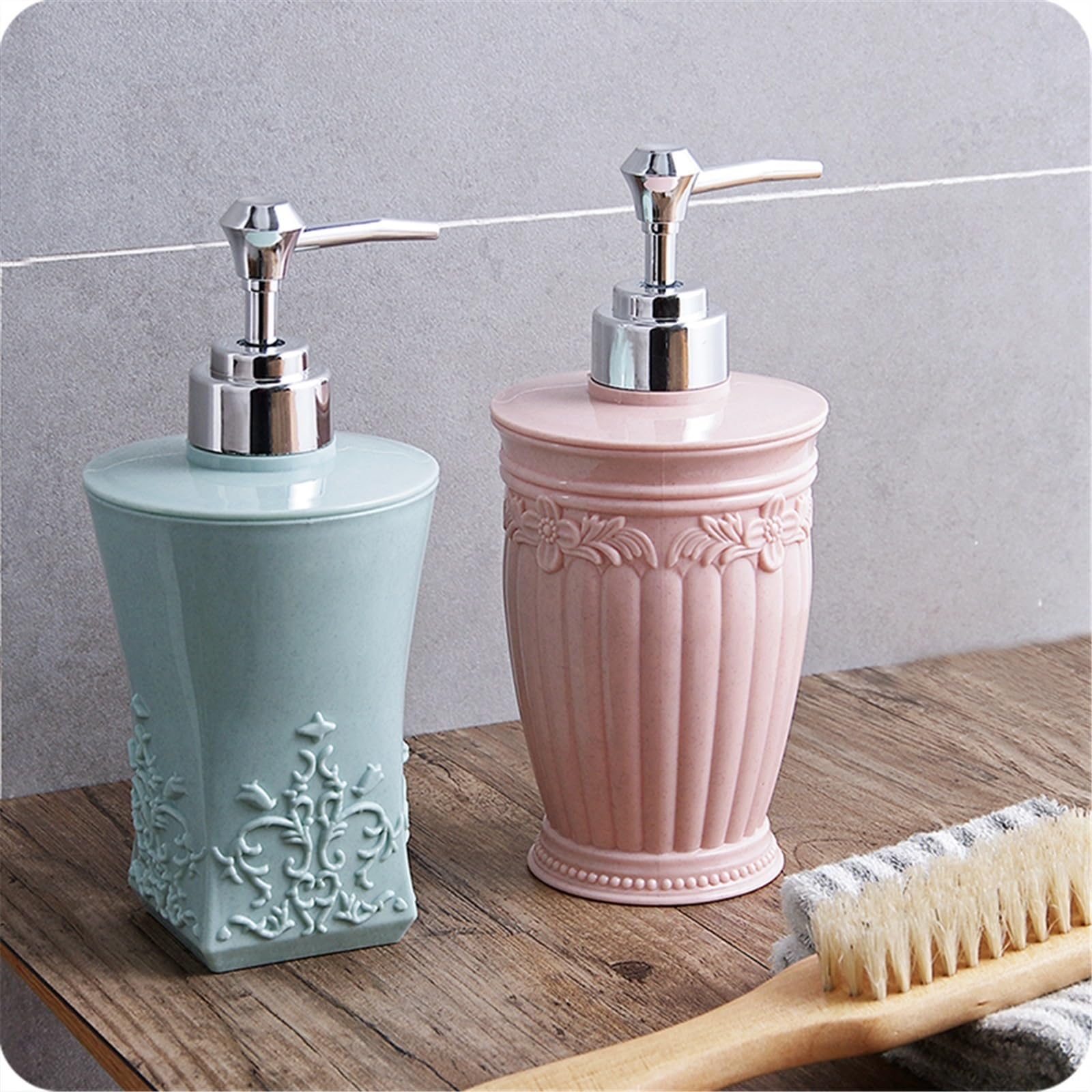 Bellissimo dispenser di sapone ricaricabile in plastica per bagno, cucina, bottiglie con pompa per liquidi, decorazione da bagno (blu)