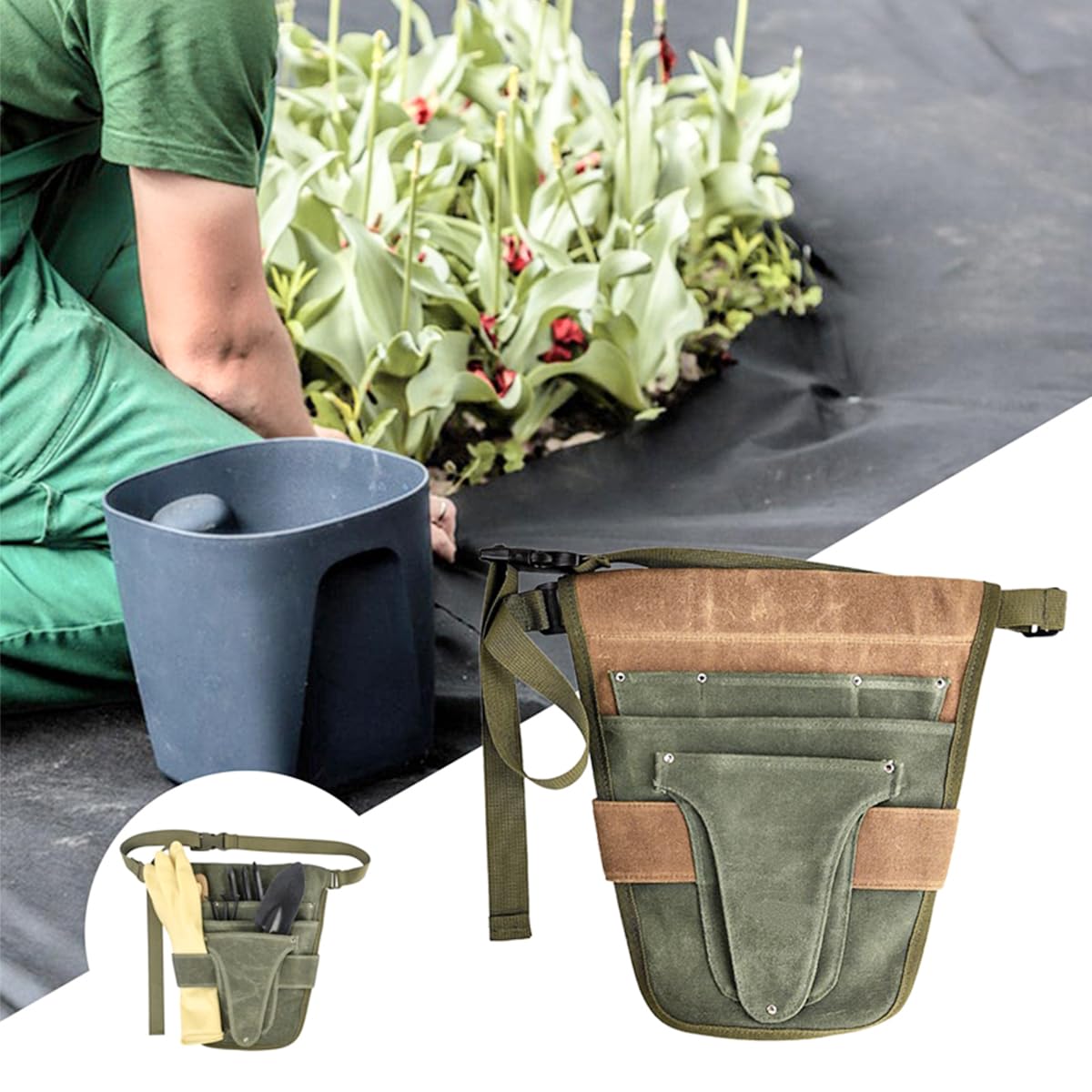 Cintura portautensili da giardino pratica con tasche multiple, marsupio portautensili piccolo e resistente, cintura da cintura per attrezzi da giardinaggio all'aperto