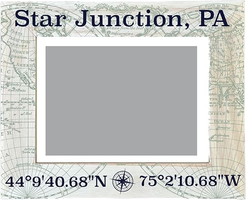 R and R Imports Star Junction Pennsylvania Souvenir Wooden Photo Frame Compass Coordinates Design Matted to 4 x 6