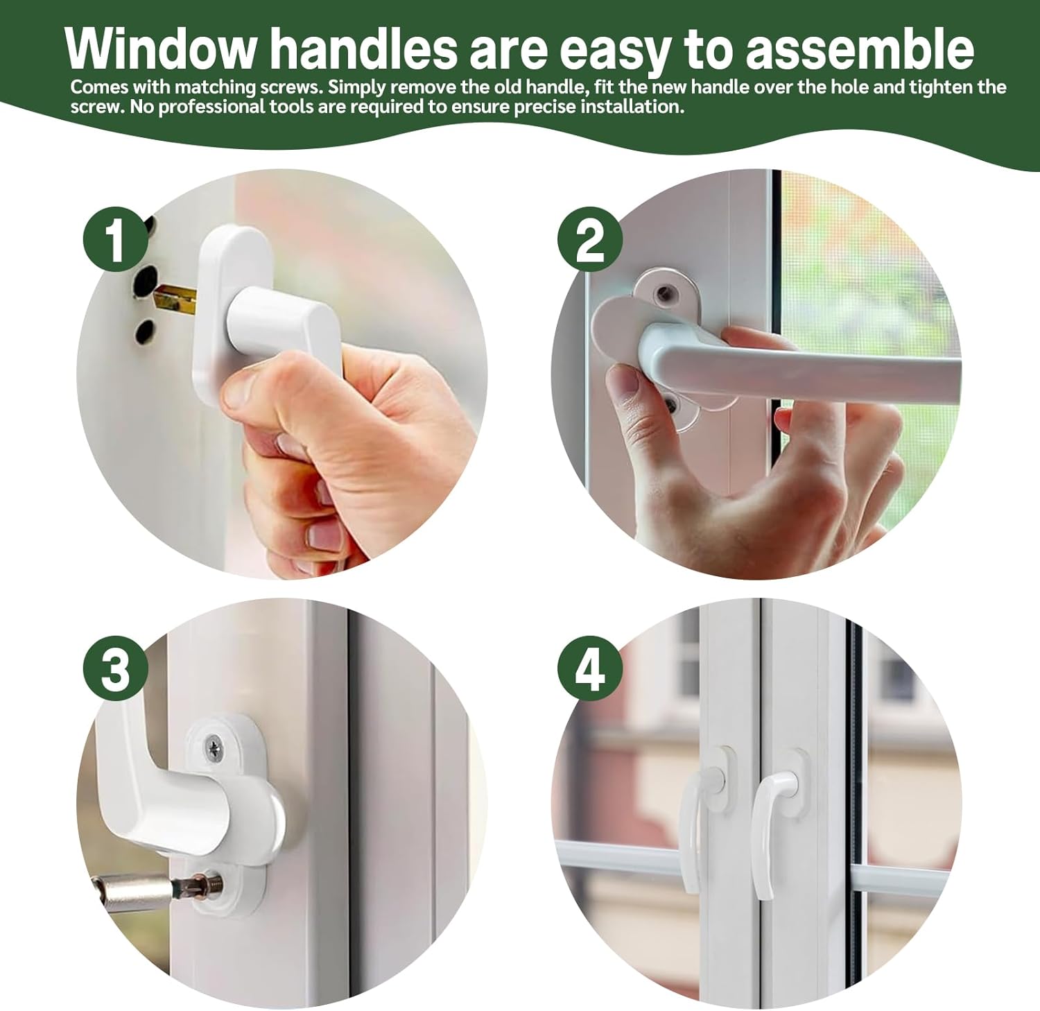 Pack of 6 Window Handles, White, 35 mm Aluminium Window Handle, Window Lock, Without Lock Cylinder, Window Latch with Screws for Windows, Patio Doors and Balcony Doors