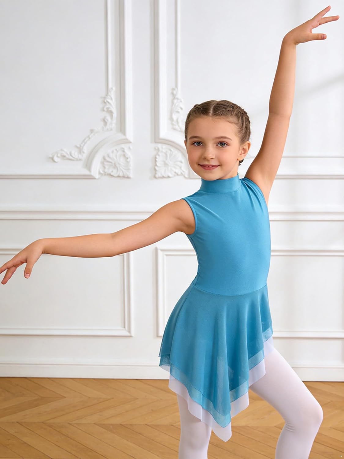 Girls Lyrical Dance Costume Contemporary Ballet Leotard Dress Asymmetrical Skirt Gymnastics Leotard for Stage Show
