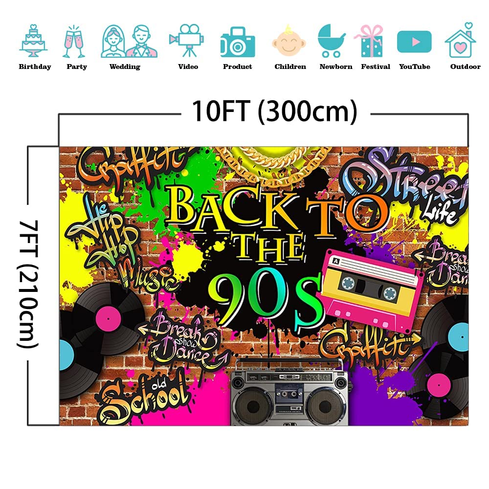Mocsicka 90er Jahre Party Hintergrund – Graffiti Wandbanner 180x110cm Für Fotobooth & Deko | 'Back To 90's' Motto