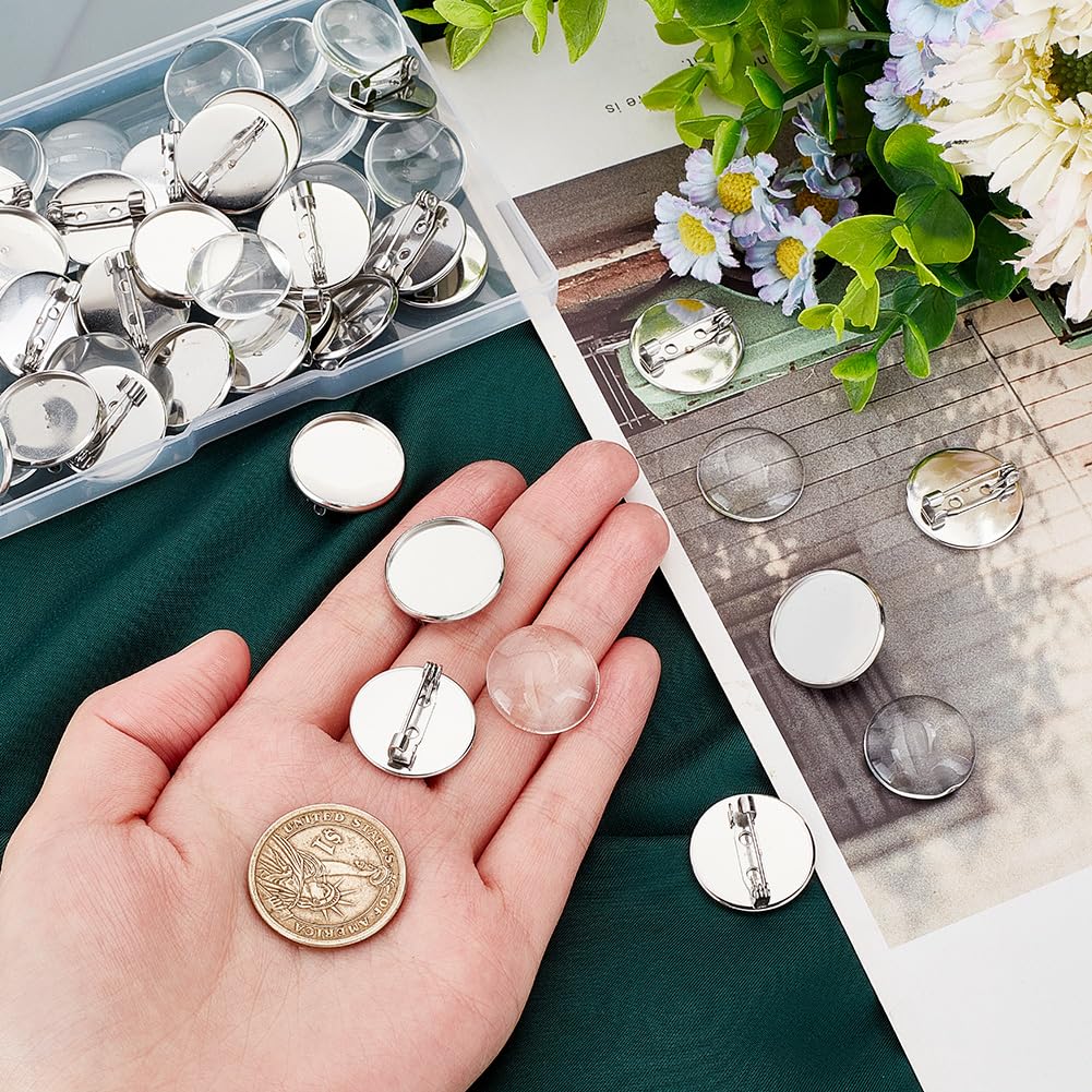UNICRAFTALE 30 Set Spilla Piatta Rotonda da 20 mm con Cabochon di Vetro Spilla in Acciaio Inossidabile Vassoi con Castone Kit Fai-da-Te per Risultati di Creazione di Gioielli