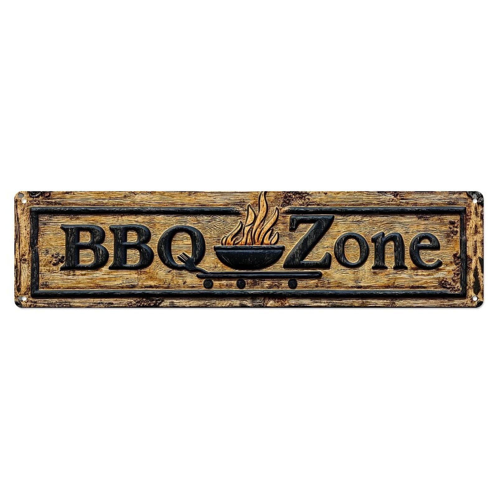 Bbq Zone Sign With Flames Metal Tin Sign Plaque