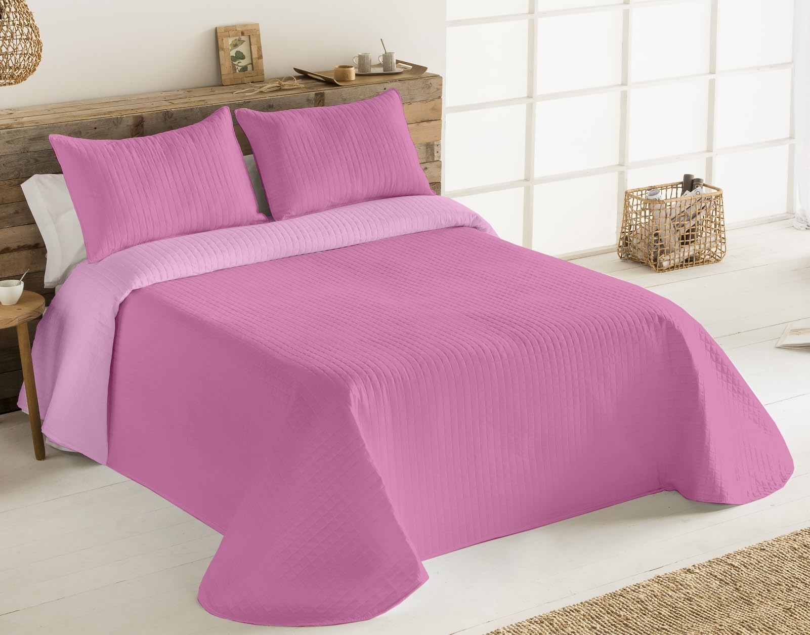 Colcha de Verano con Fundas Almohada para Verano, Termosellado Reversible, Cubrecama Fina, Microfibra Poliéster (Lila, Cama 90/180x265cm+1 Funda cojín 50x70cm)