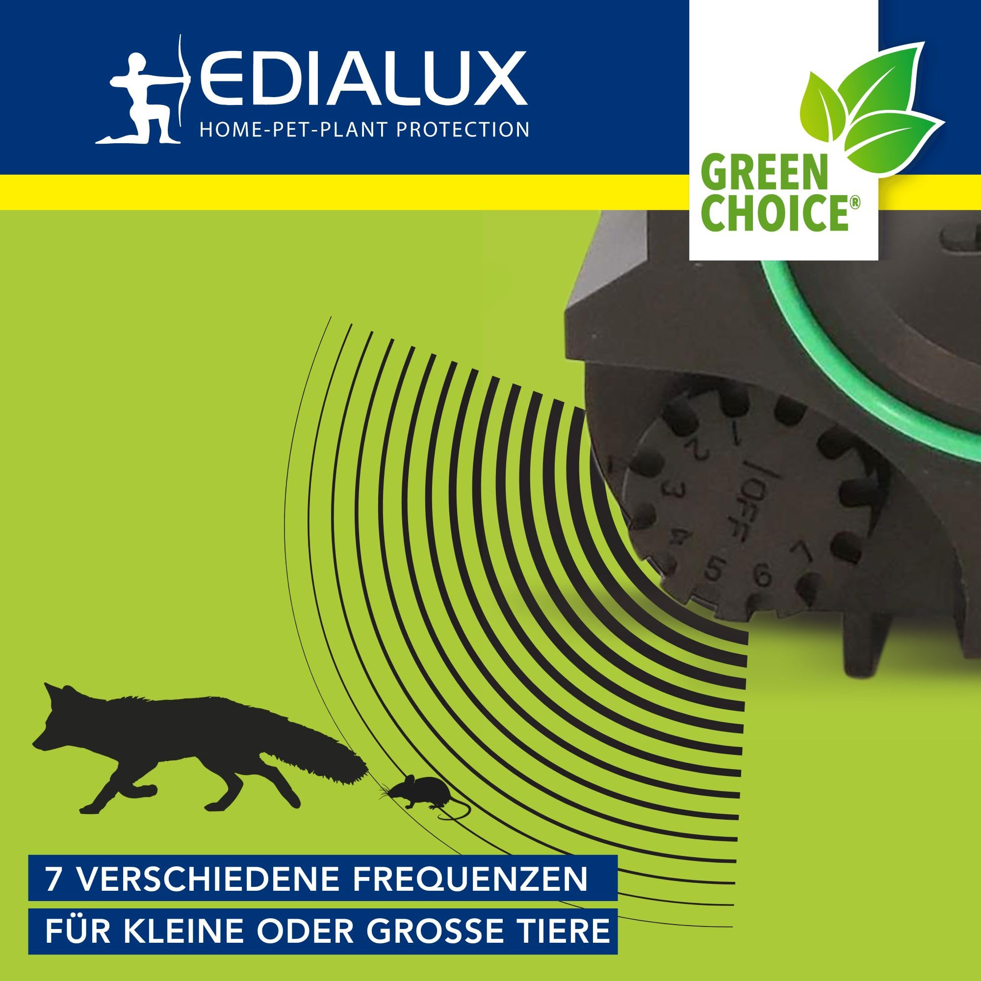 Edialux Ultrasonic Tiervertreiber für außen mit LED Blitz Bewegungssensor einstellbaren Frequenzen 200 m2 Abdeckung IP44 wetterfest