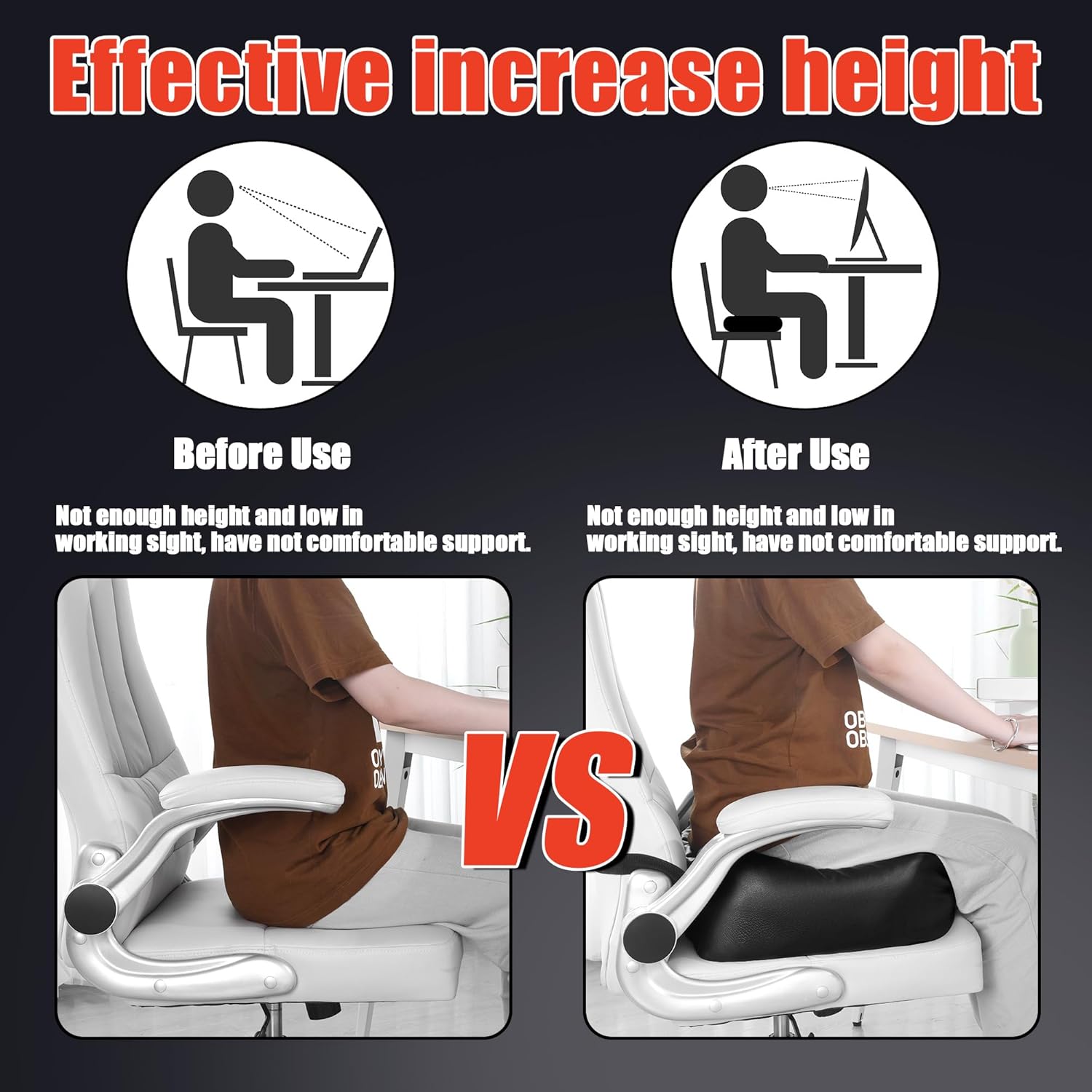 HOMBYS Extra Thick Chair Cushions for Office,6 in Breathable Adult Booster Seat for Car,Waterproof Car Seat Cushion to Raise Seat Height,PU Leather Desk Chair Cushion for Long Sitting - Image 3