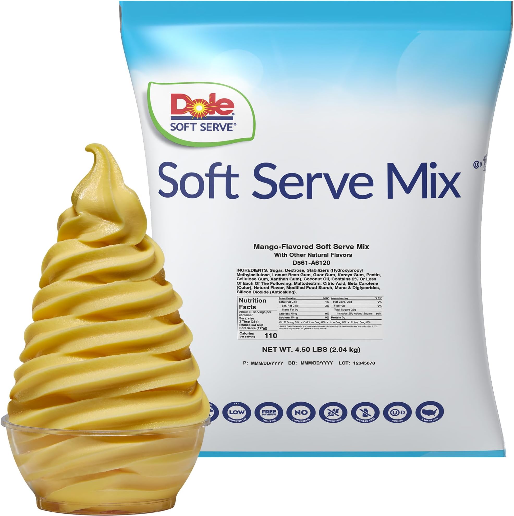 Dole Soft Serve Mix, Mango, 4.5lb (Pack of 4)