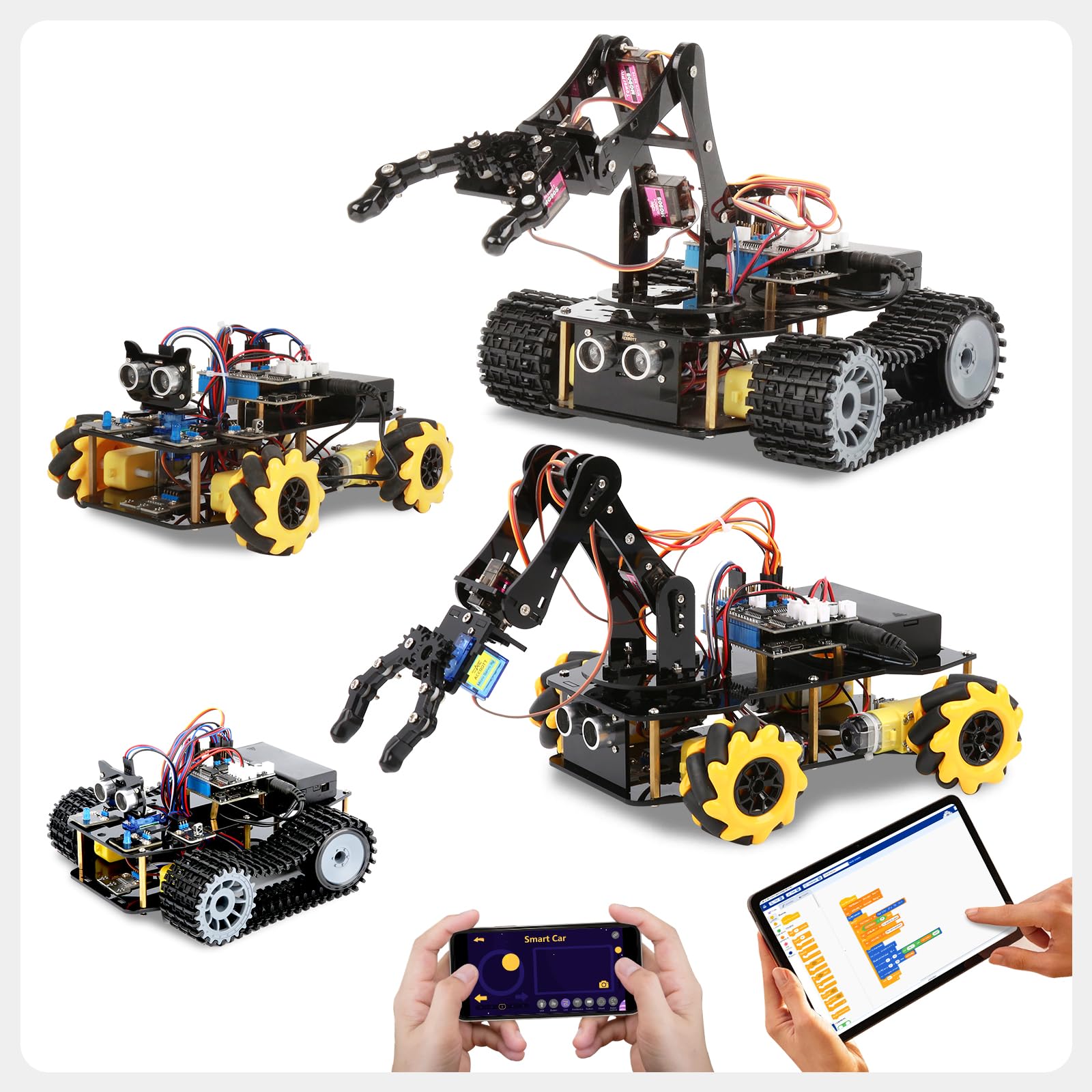 Robotik für Kinder ab 12 Jahren,ACEBOTT 4-in-1-Smart-Roboterarm mit 5DOF + Panzerfahrzeug,Spielzeug-Programmier-Set kompatibel mit Arduino und Scratch,App und Fernbedienung,für Kinder und Jugendliche