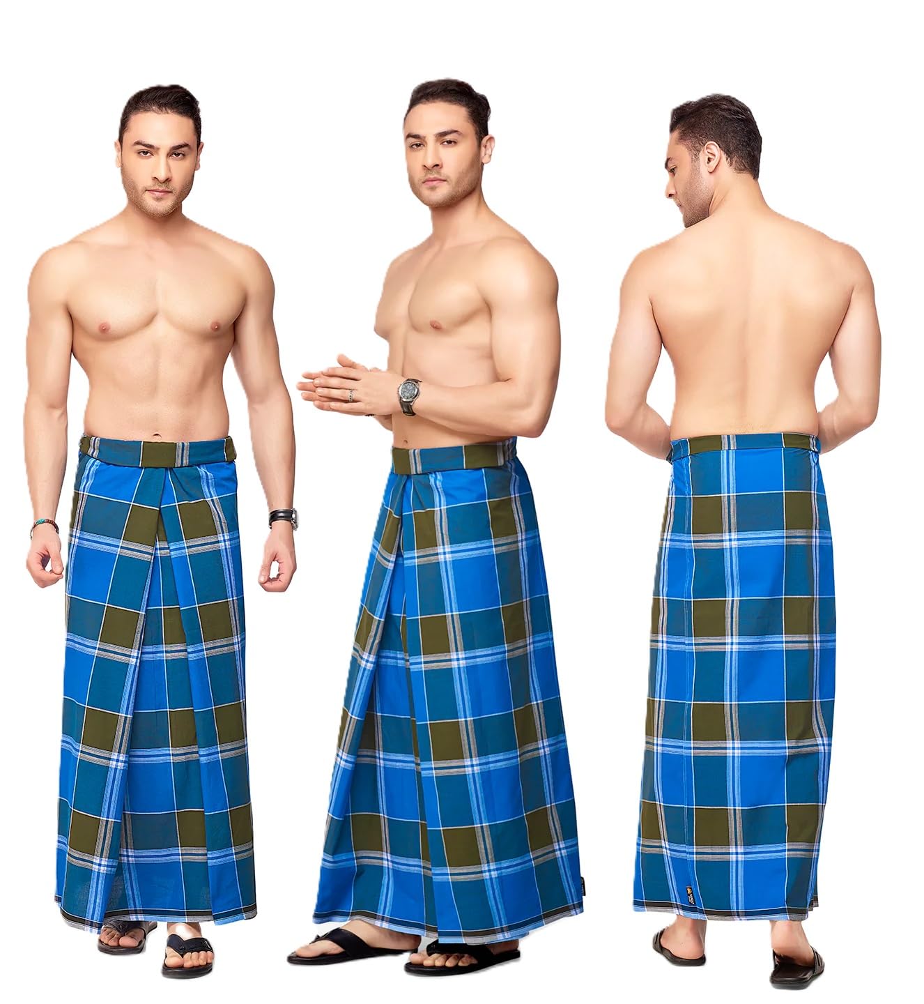nandu Men's 2.20Mtr Cotton Colour Stitched Lungi - Pack of 2 # Ready to Wear # Free Size # Attractive Colours-picture-42
