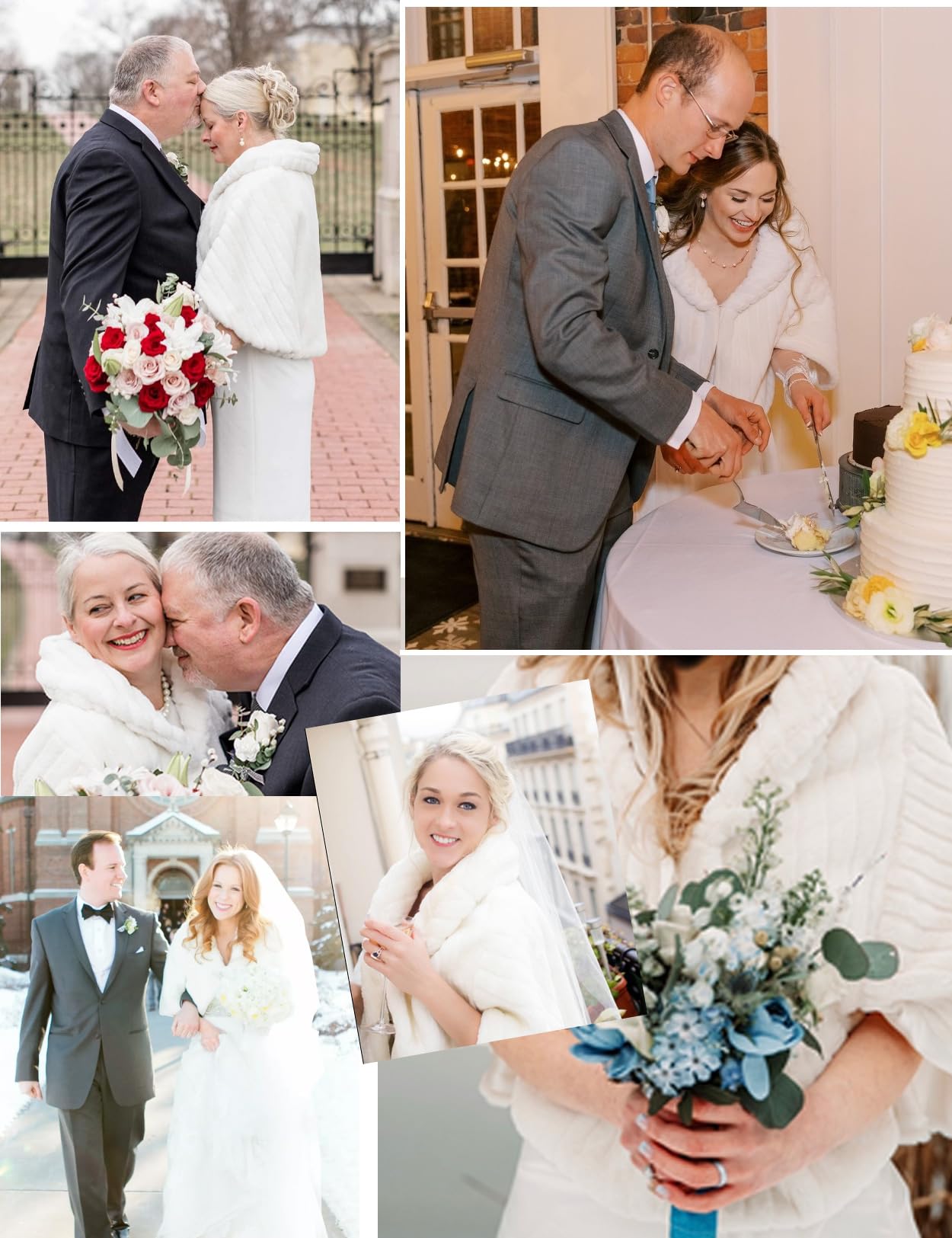BEAUTELICATE Cape Boléro Veste De Femme Mariage Hiver Étole Châle en Fusse Fourrure sur Robe De Soirée Mariée Demoiselle d'honneur