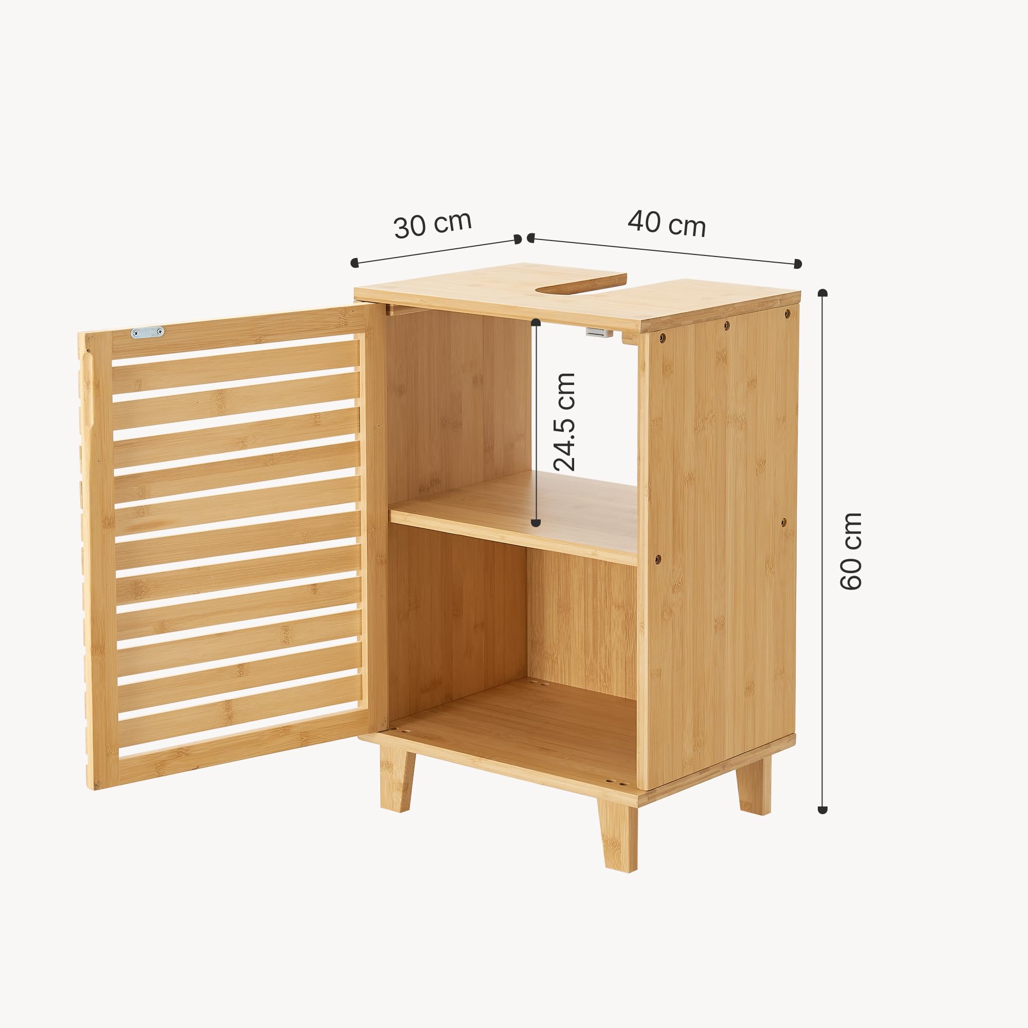 [en.casa] Mueble para Debajo del Lavabo Iveland con 2 Compartimentos Cerrados Mueble Auxiliar Baño con Puerta de Rejilla Ventilación Óptima Bambú 60 x 100 x 45 cm - Natural