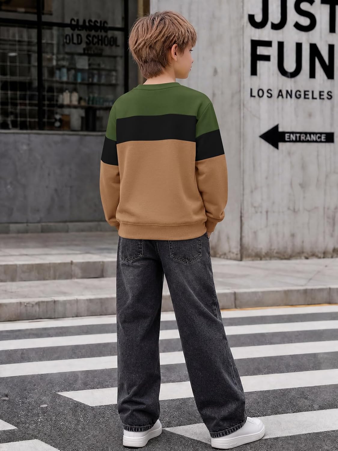 Haloumoning Boys Sweatshirt Color Block Crewneck Long Sleeve Pullovers