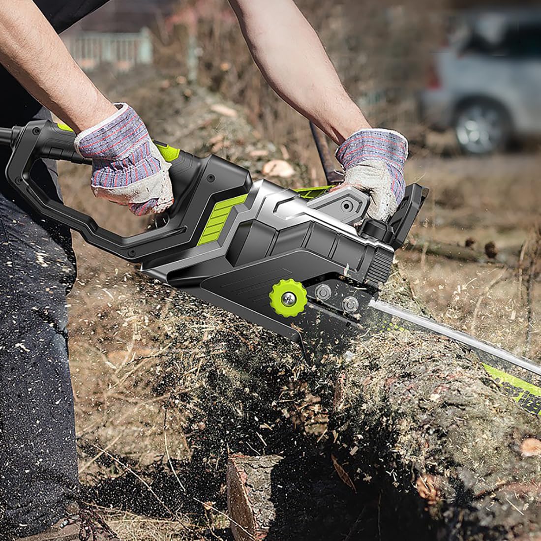 Motosierra eléctrica de 16", motosierra con cable de 3,5 kg, engrasador automático, protección contra contragolpes, tensor de cadena sin herramientas, con bloqueo de seguridad