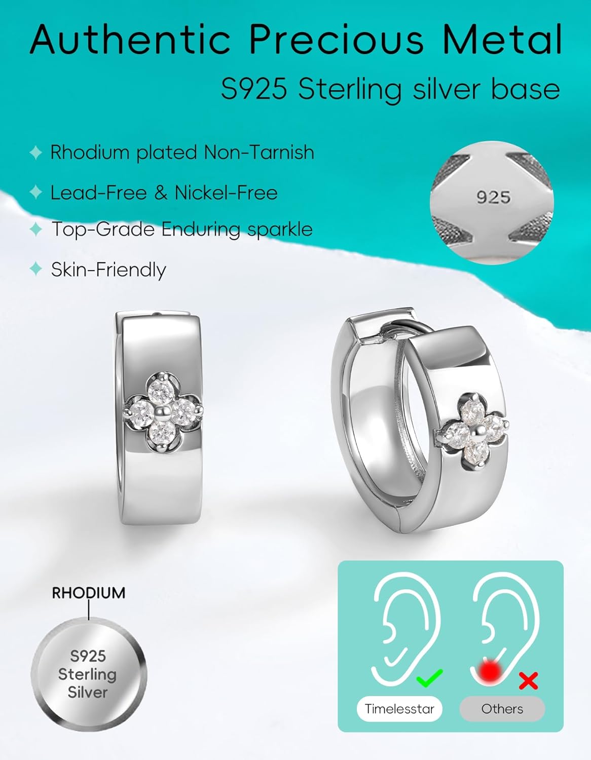 Clover Hoop Earrings for Women Gifts with Lab Grown Moissanite|Lab Grown Emerald|18K Gold Plated S925 Sterling Silver Non Tarnish - Image 6