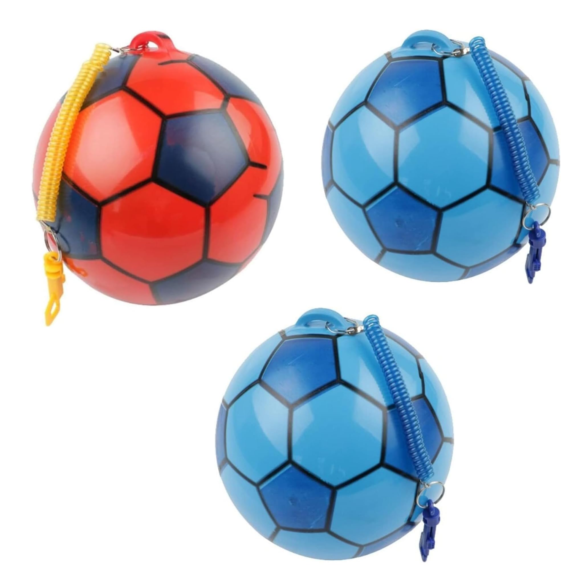 MIXEL Inflatable Football with Spring String, Lightweight and Portable, Long-Lasting Fun, Ideal for Enhancing Coordination, Reflexes, Physical Activity, Random Colour, (3 Pcs)